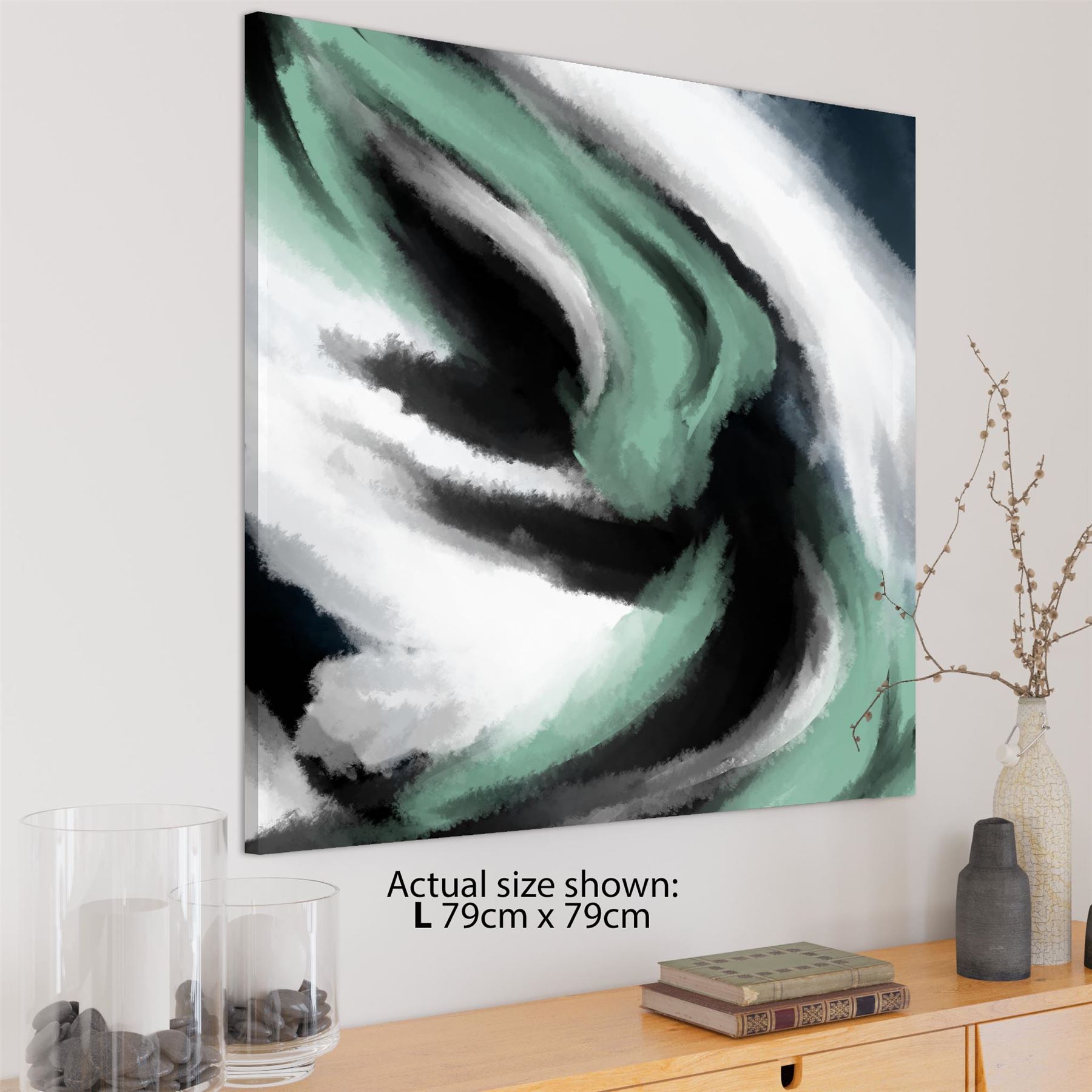 Abstract Green Grey Oil Paint Effect Canvas Wall Art Picture - Picture 22 of 55