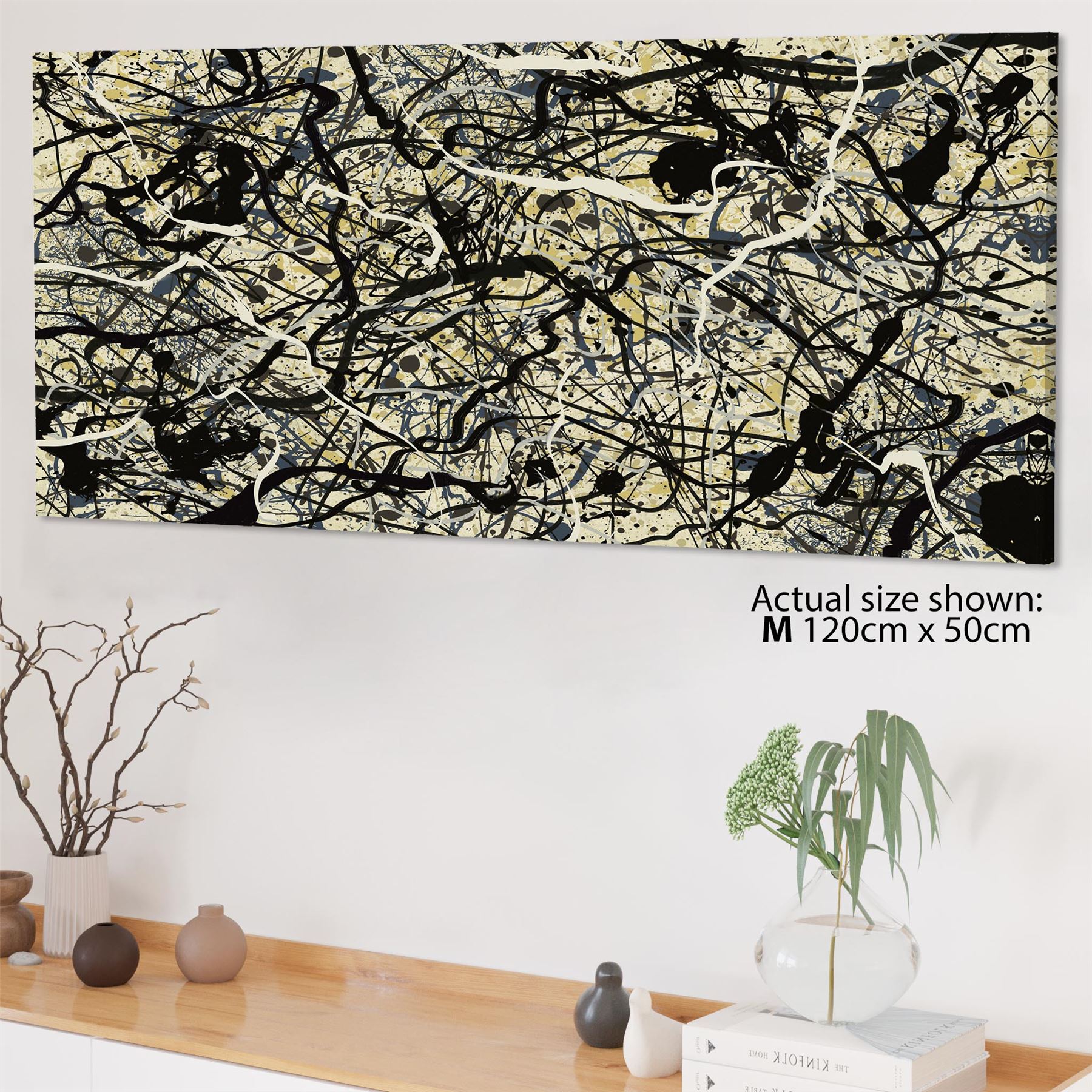 Abstract Grey Cream Jackson Pollock Inspired Style Canvas Wall Art - Picture 32 of 54