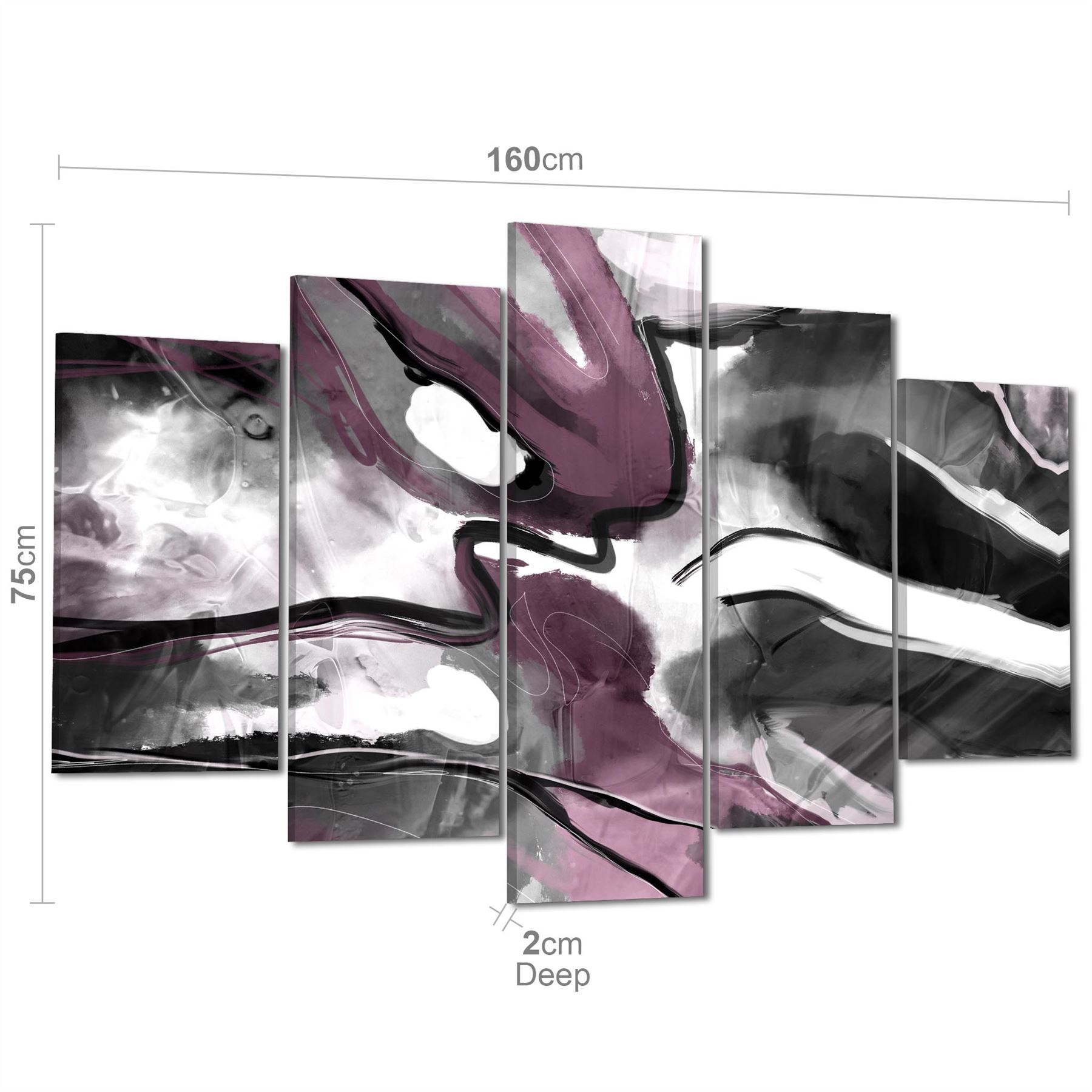 Abstract Plum Grey Watercolour Painting Canvas Wall Art Print - Picture 53 of 55