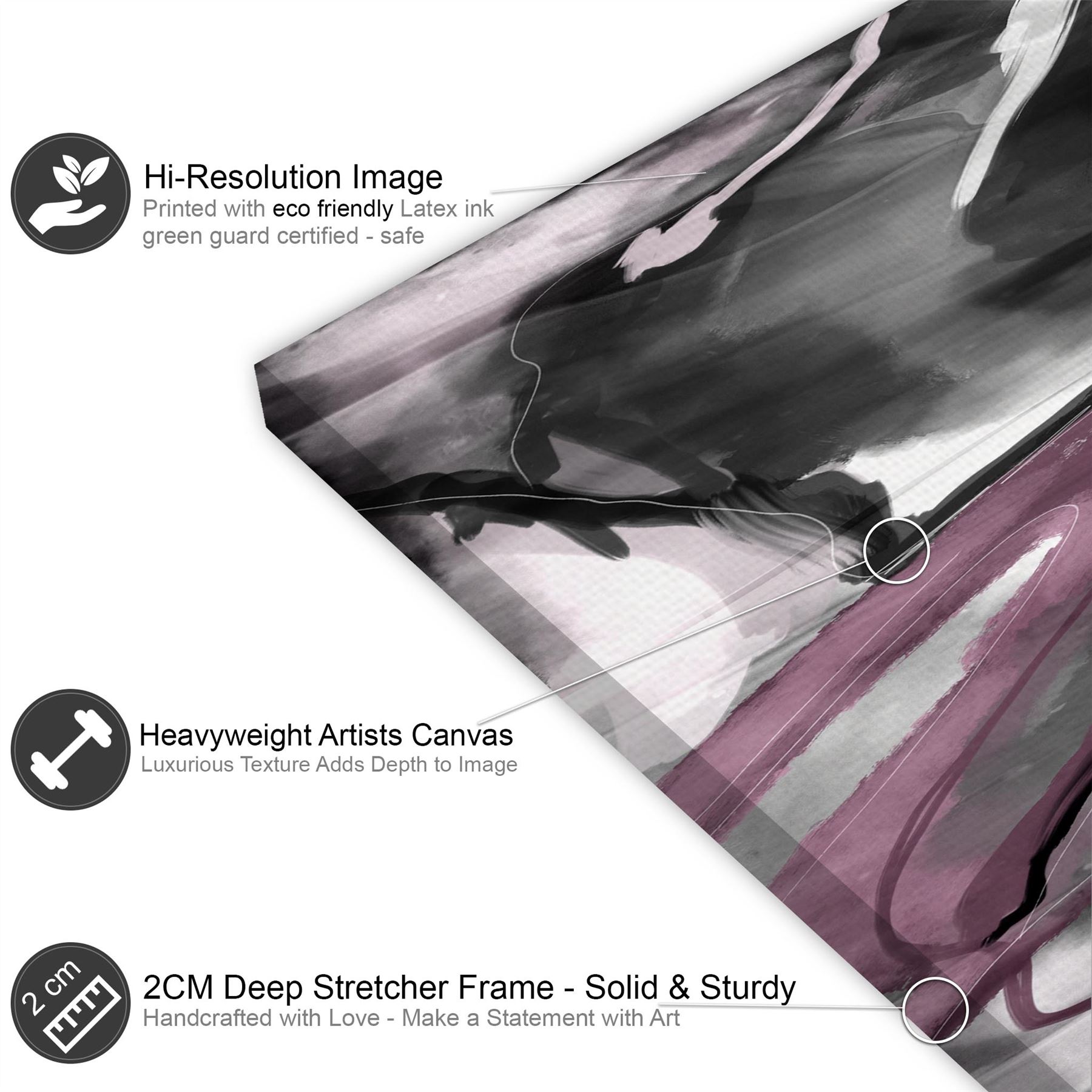 Abstract Plum Grey Watercolour Painting Canvas Wall Art Print - Picture 13 of 55