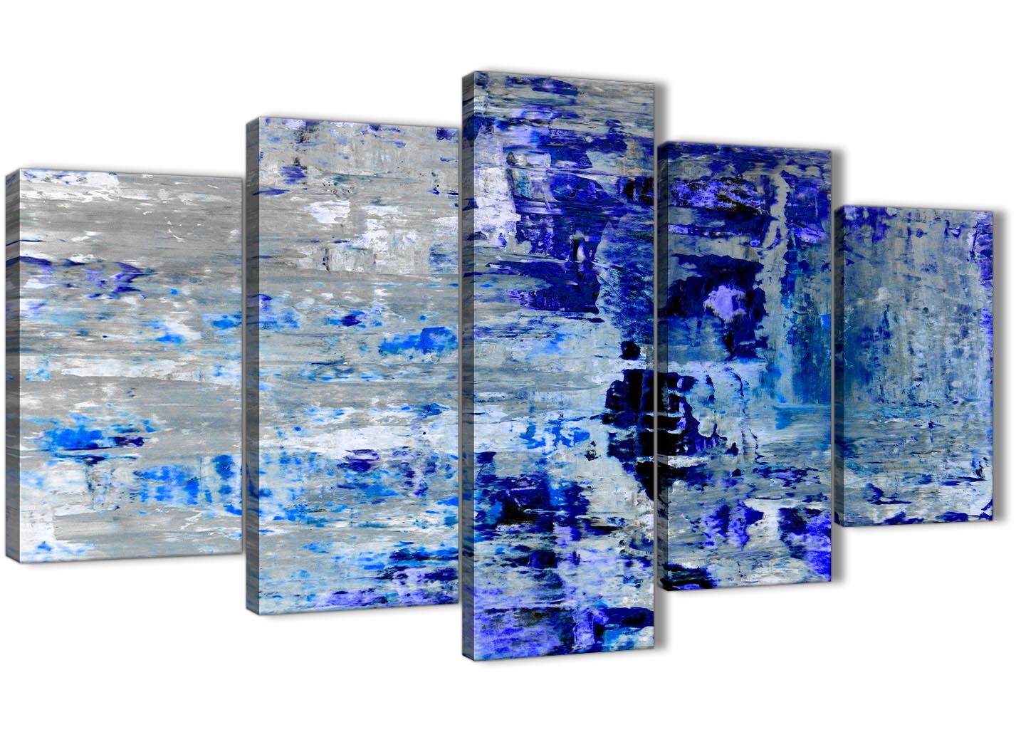 5 Panel Indigo Blue White Painting Abstract Office Canvas Decor 5404-160cm