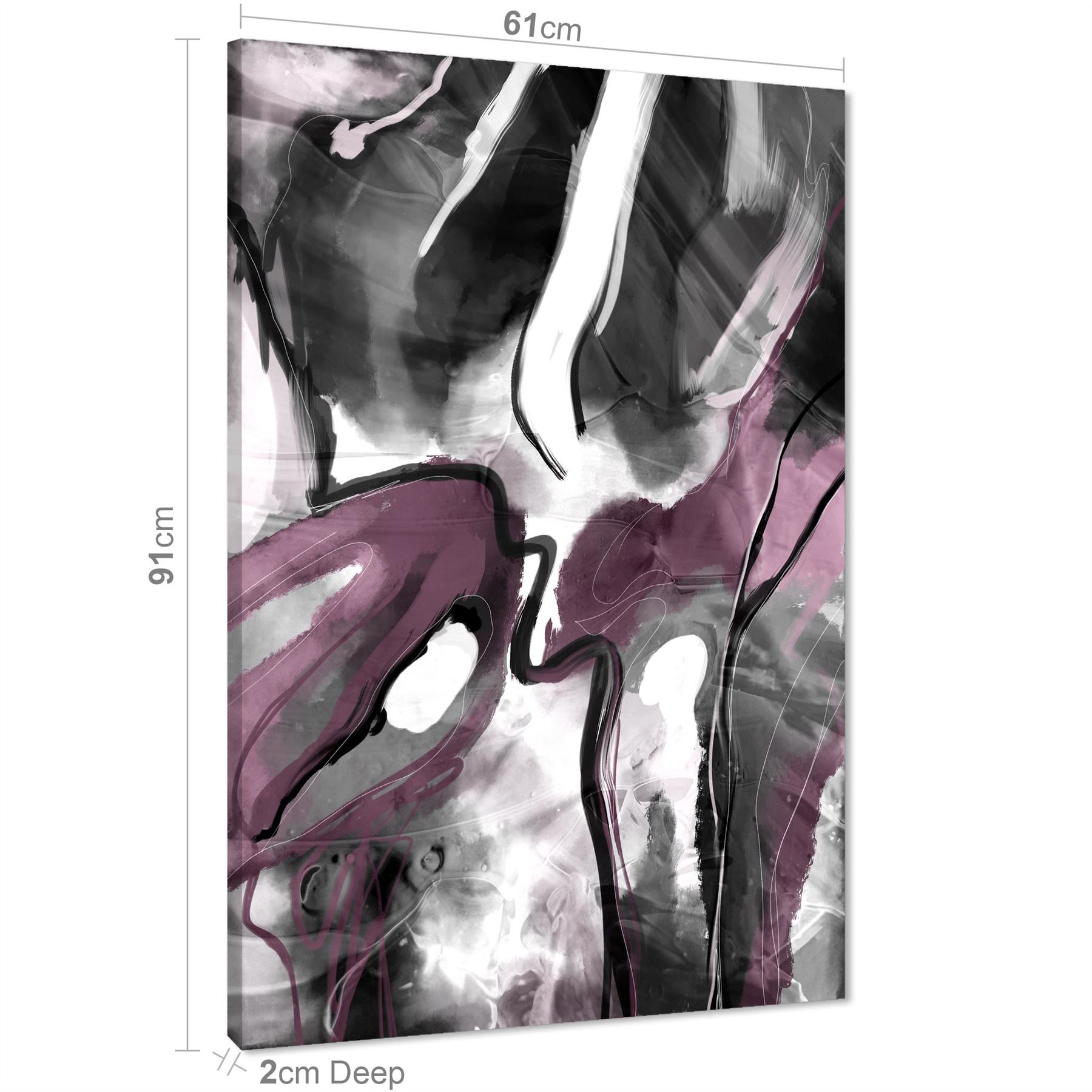 Abstract Plum Grey Watercolour Painting Canvas Wall Art Print - Picture 29 of 55