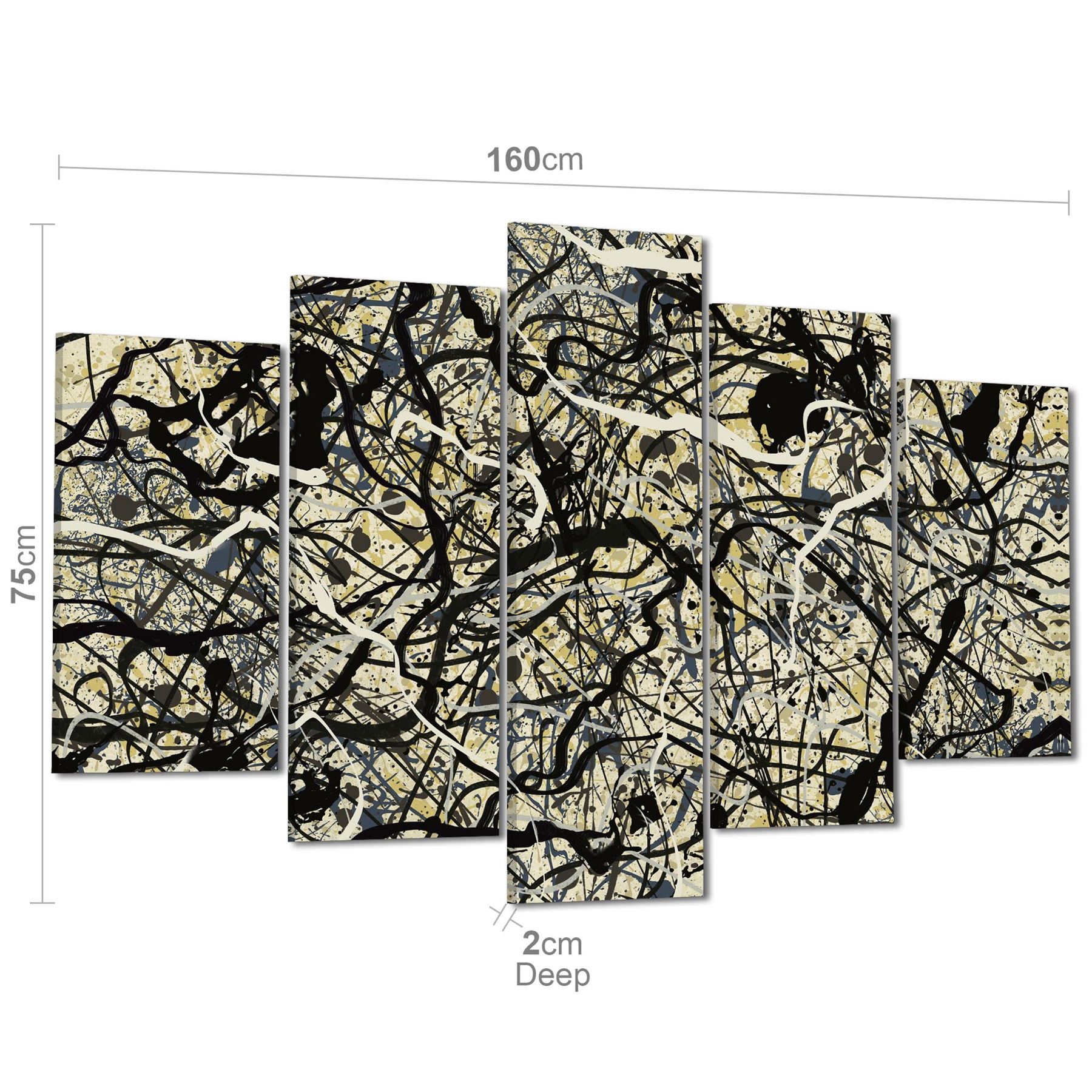 Abstract Grey Cream Jackson Pollock Inspired Style Canvas Wall Art - Picture 52 of 54