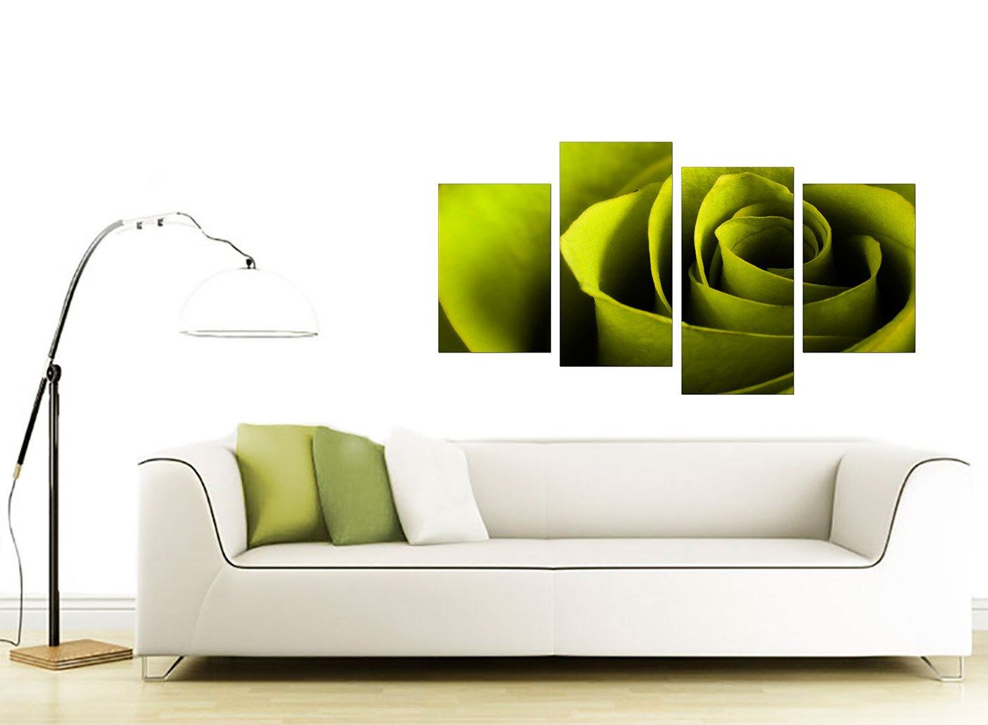Large Lime Green Rose Floral Canvas Wall Art Pictures Prints XL 4110