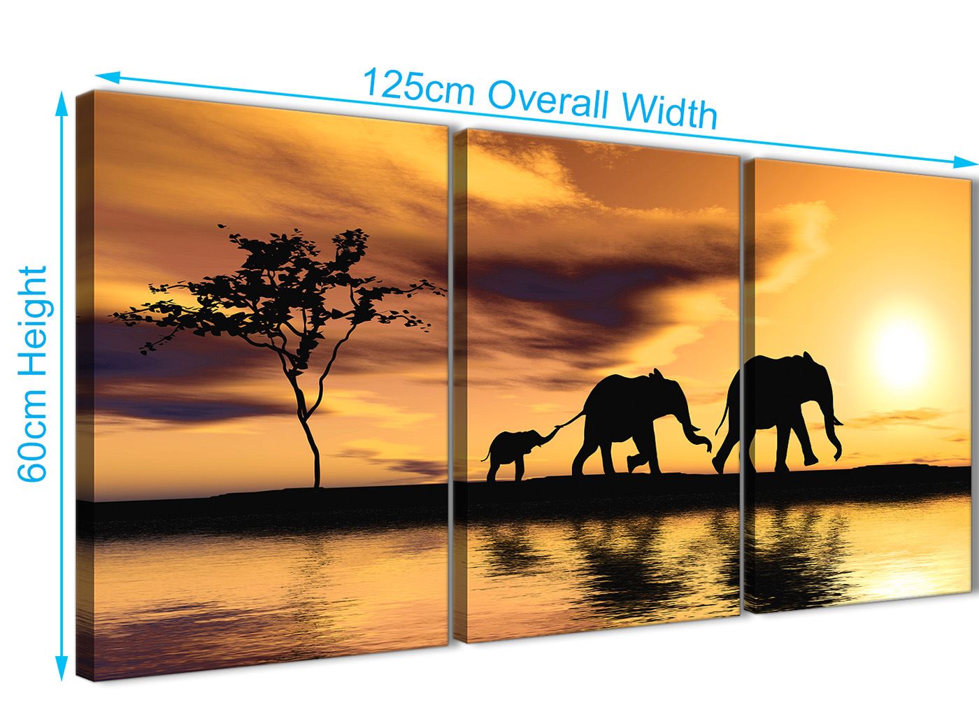 African Sunset Elephants Animal Canvas Wall Art in Mustard Yellow - Picture 4 of 20
