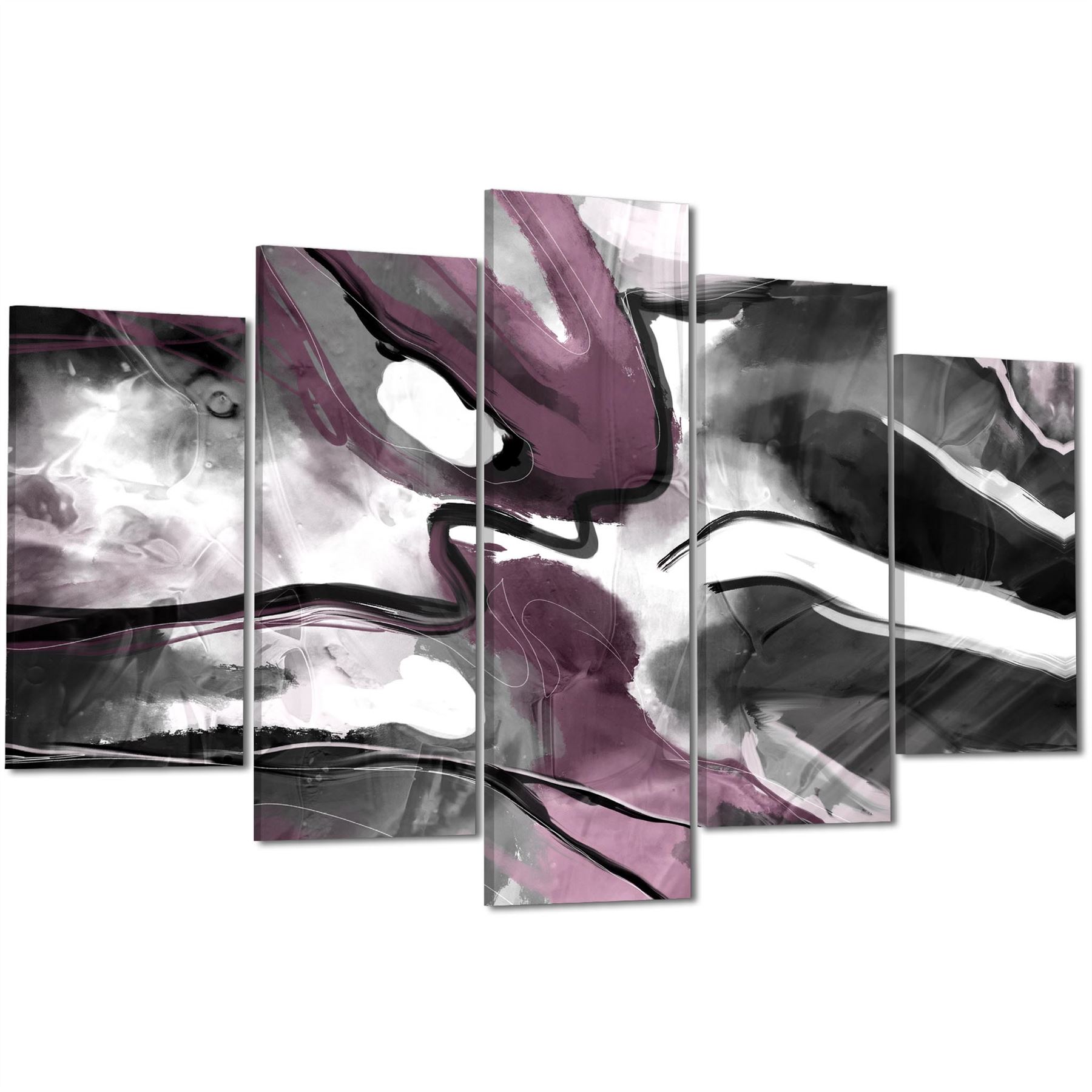Abstract Plum Grey Watercolour Painting Canvas Wall Art Print - Picture 49 of 55