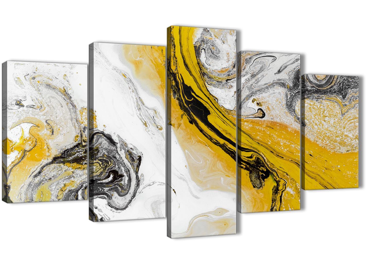 Mustard Yellow and Grey Swirl Bedroom Canvas Wall Art - Abstract Print - Picture 12 of 32