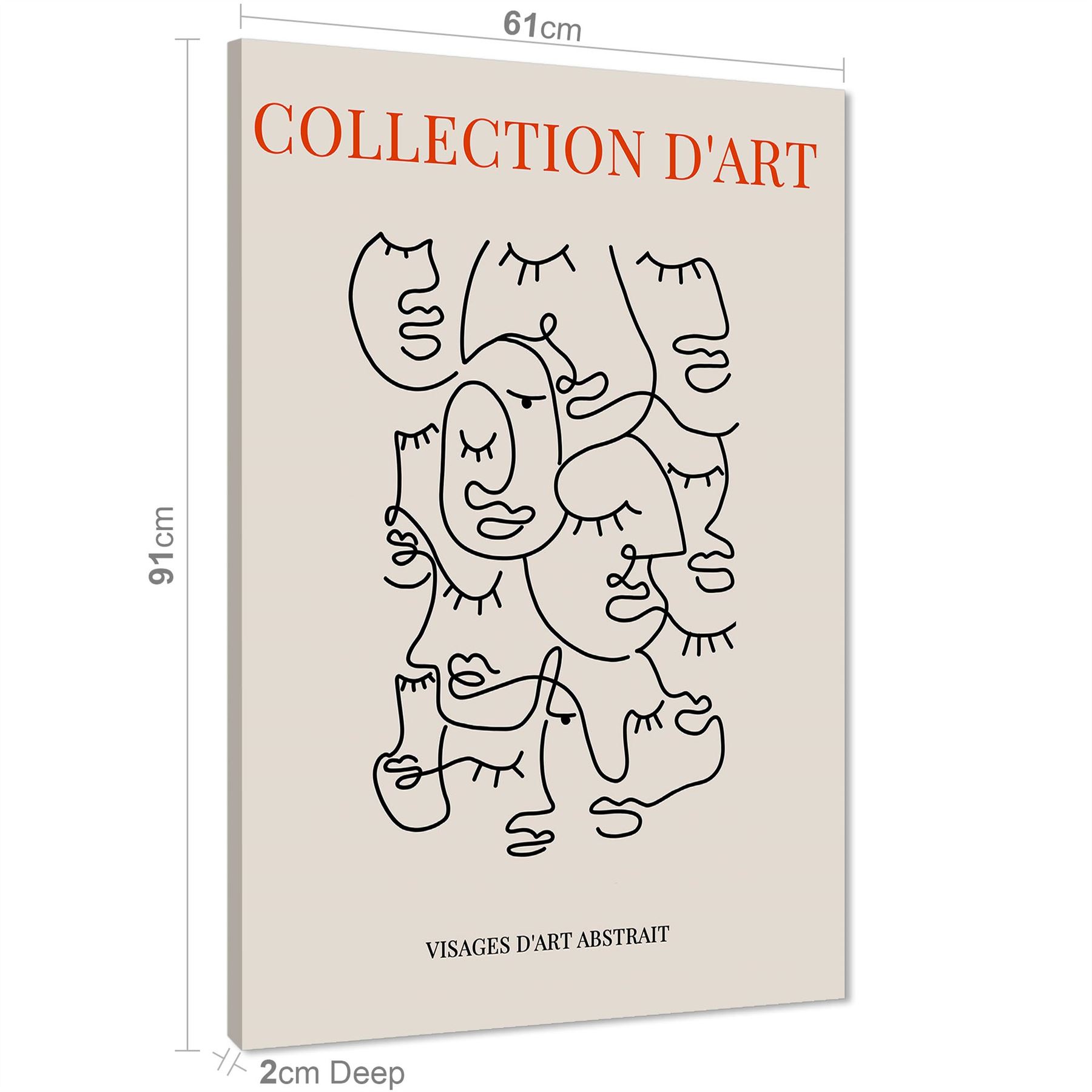 Abstract Natural Black Faces Line Art Canvas Wall Art Print - Picture 11 of 13