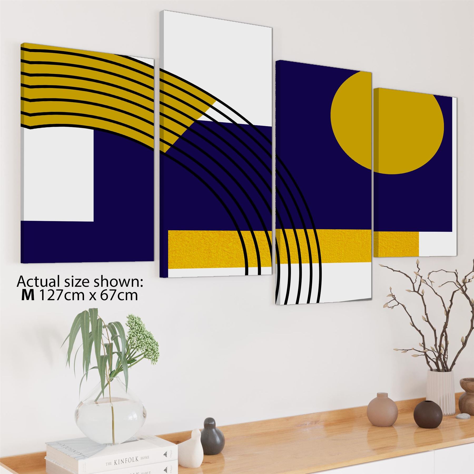 Blue Mustard Yellow Geometric Design Canvas Art Prints - Picture 43 of 54
