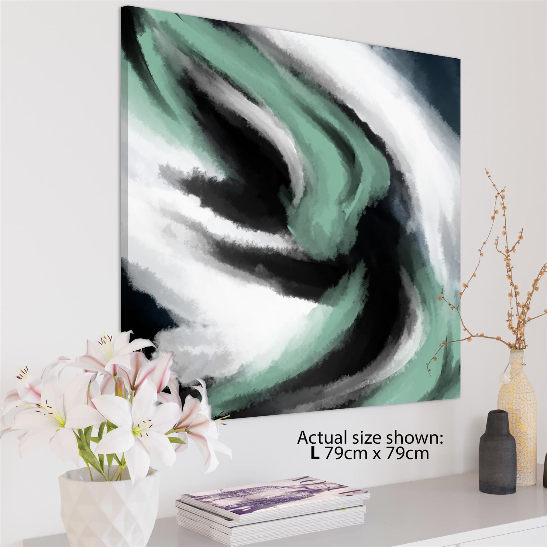 Abstract Green Grey Oil Paint Effect Canvas Wall Art Picture - Picture 21 of 55