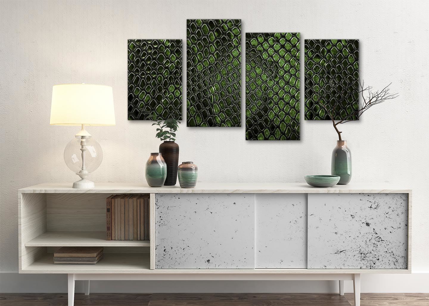 Dark Green Snakeskin Animal Print Living Room Canvas Wall Art - Abstract Print - Picture 14 of 32