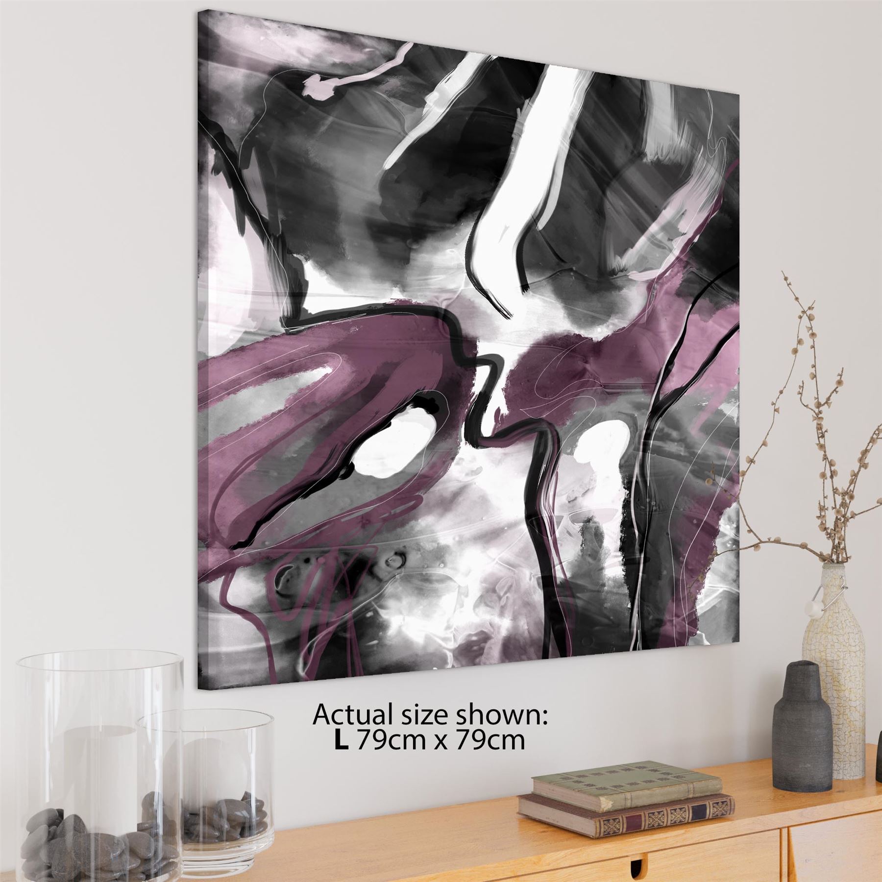 Abstract Plum Grey Watercolour Painting Canvas Wall Art Print - Picture 4 of 55