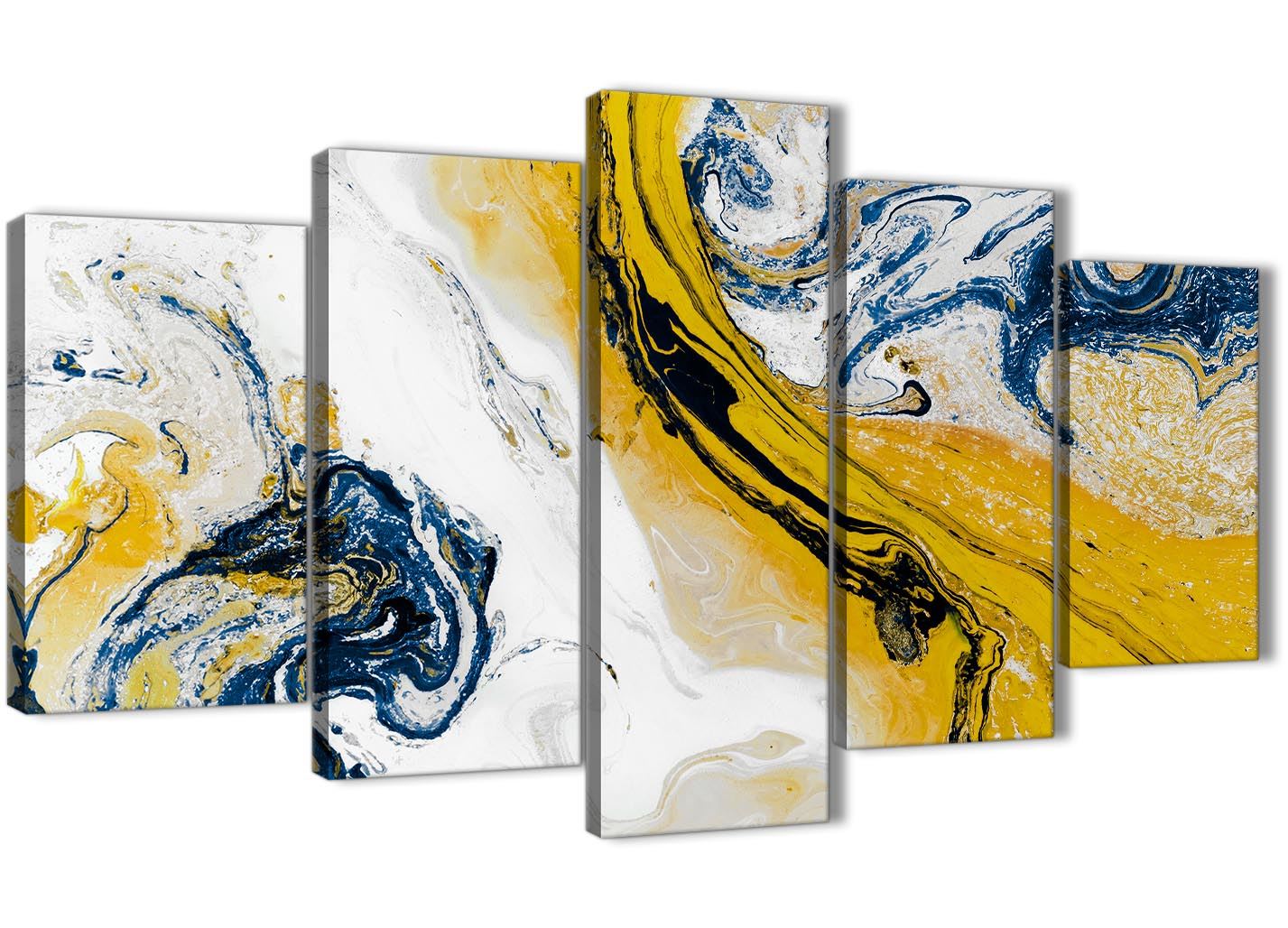Mustard Yellow and Blue Swirl Living Room Canvas Pictures - Abstract Print - Picture 12 of 32