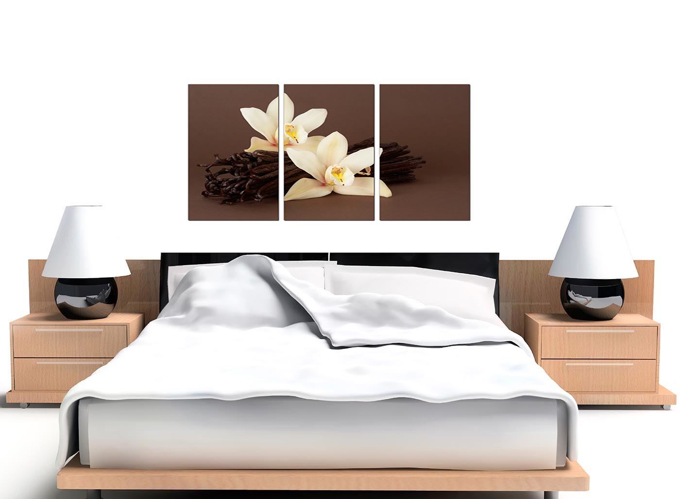 Set of 3 Piece Large Brown Cream Floral Canvas Wall Art Pictures 3121