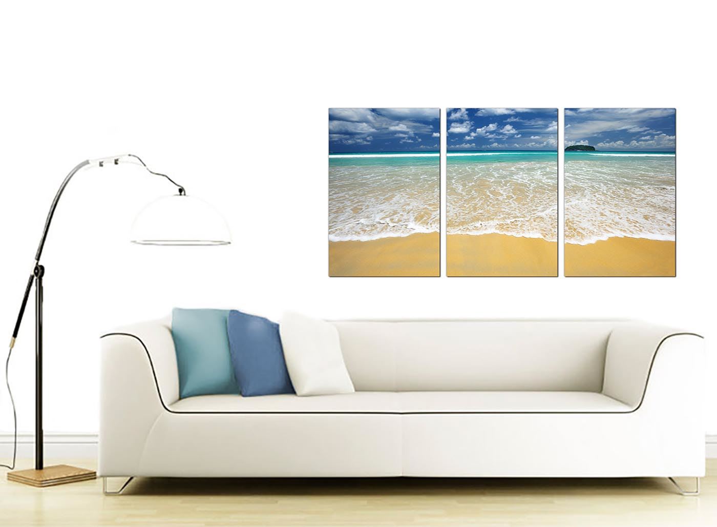 Set of 3 Beach Blue Canvases Wall Art Prints Living Room Seascape 3043