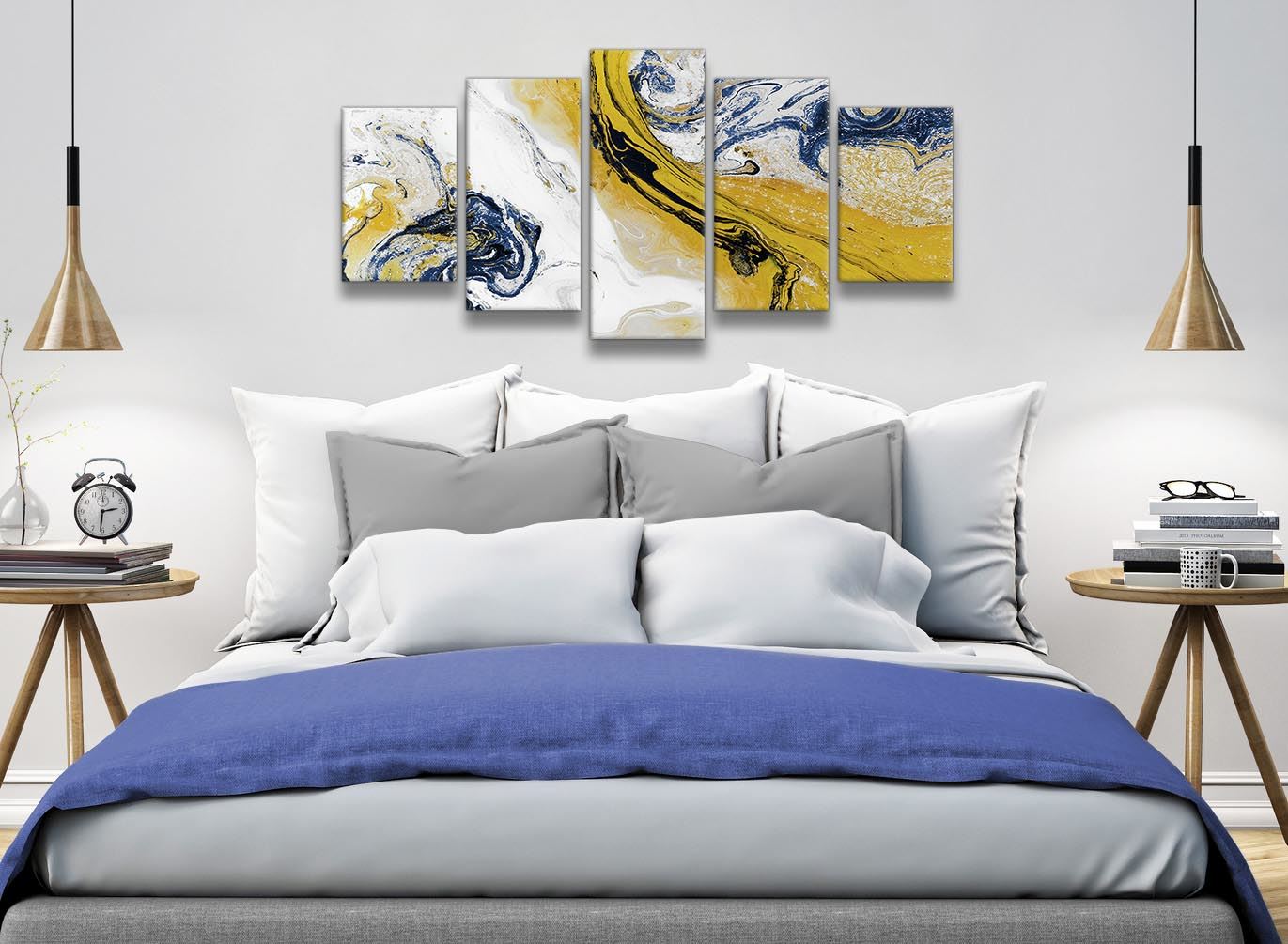 Mustard Yellow and Blue Swirl Living Room Canvas Pictures - Abstract Print - Picture 15 of 32