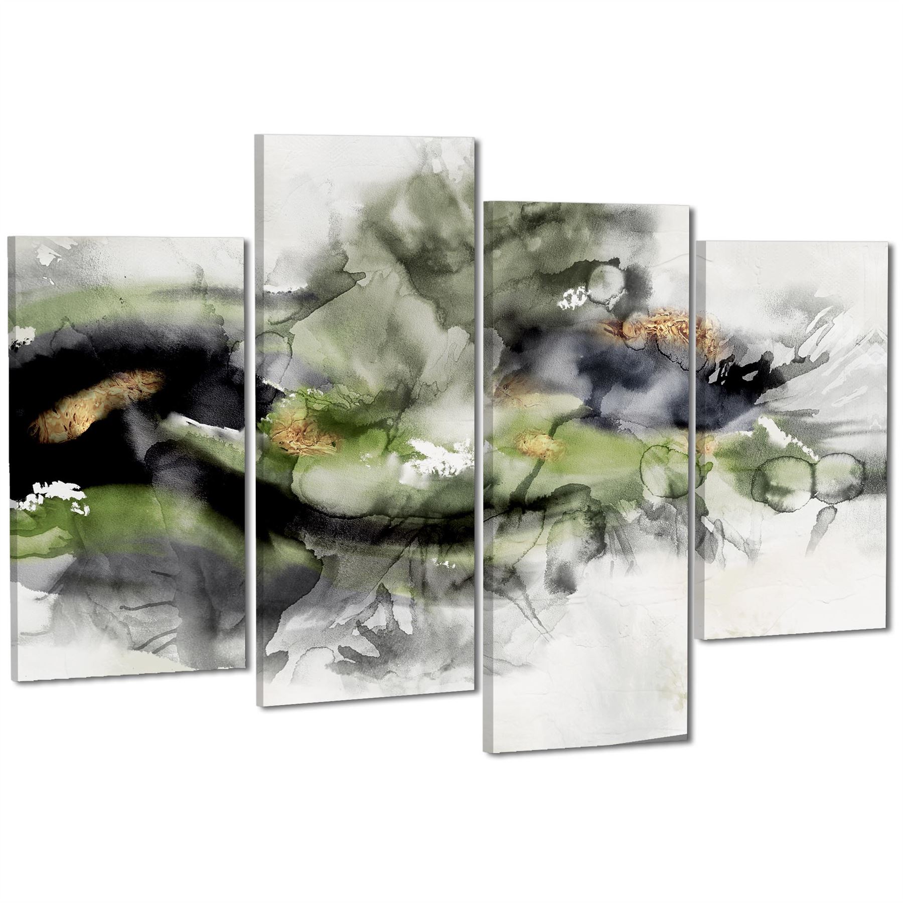 Abstract Lime Green Grey Watercolour Canvas Art Pictures - Picture 42 of 54
