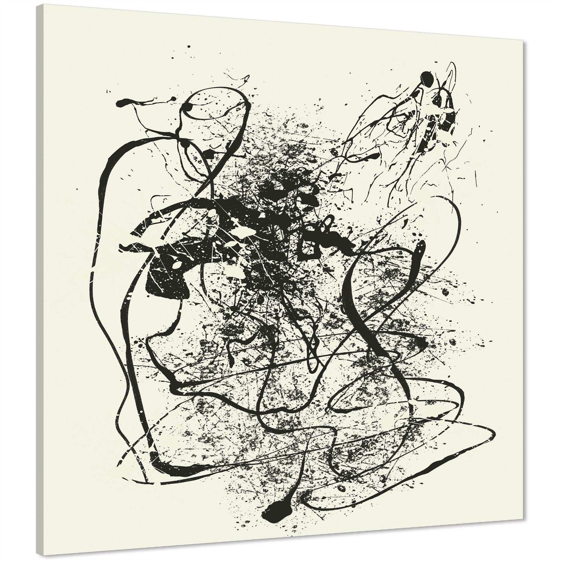 Abstract Black Cream Pollock Inspired Style Framed Art Prints - Picture 8 of 55