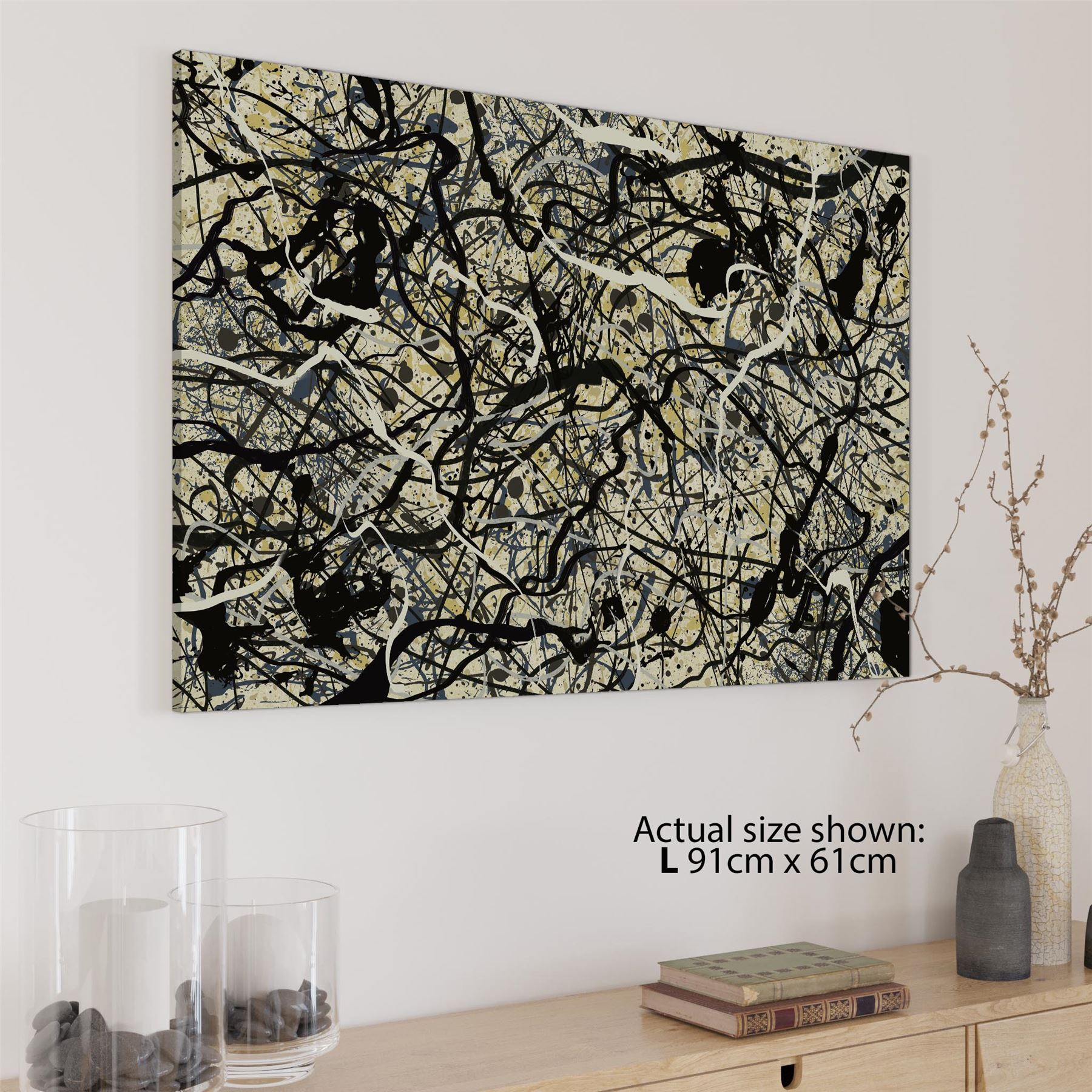 Abstract Grey Cream Jackson Pollock Inspired Style Canvas Wall Art - Picture 26 of 54