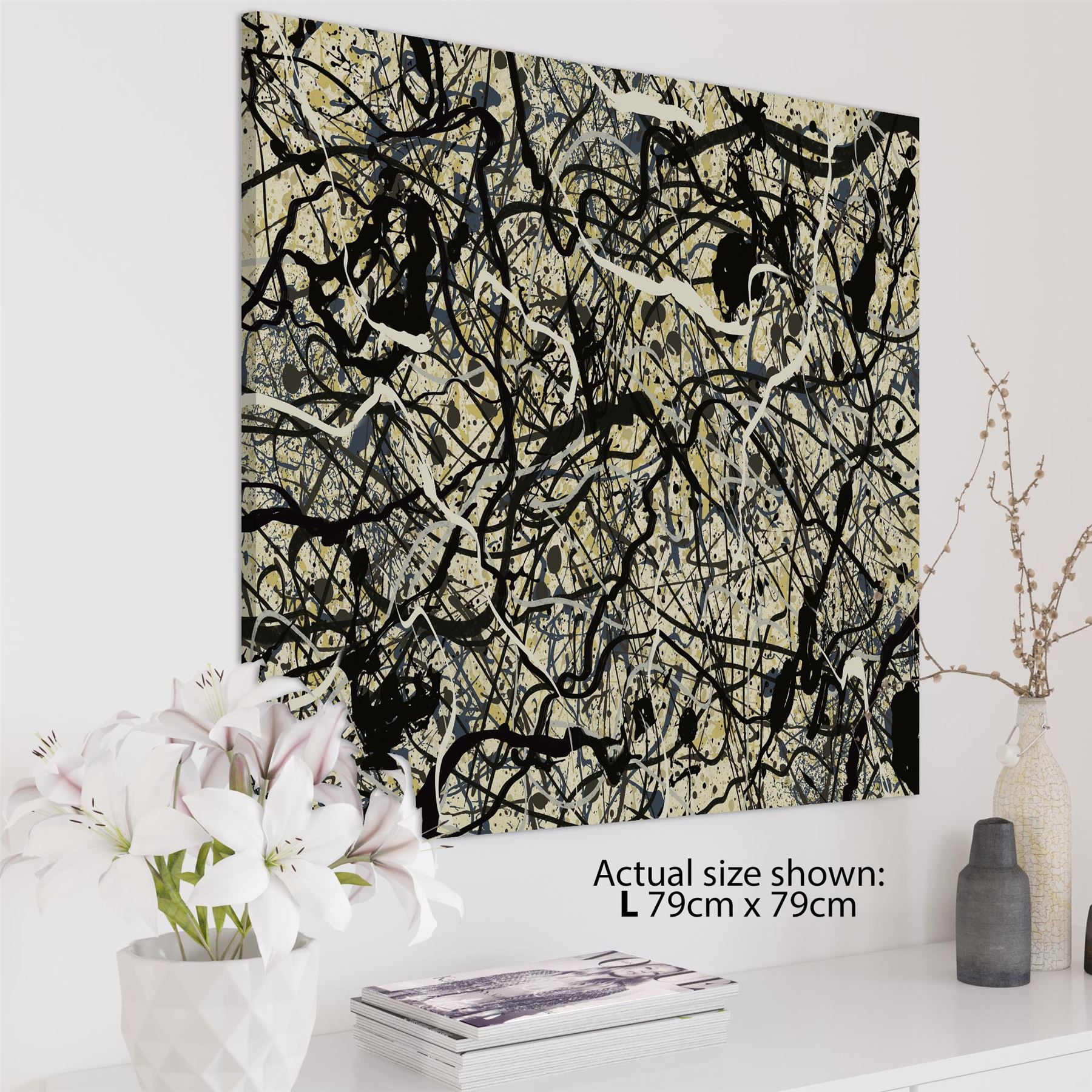 Abstract Grey Cream Jackson Pollock Inspired Style Canvas Wall Art - Picture 3 of 54
