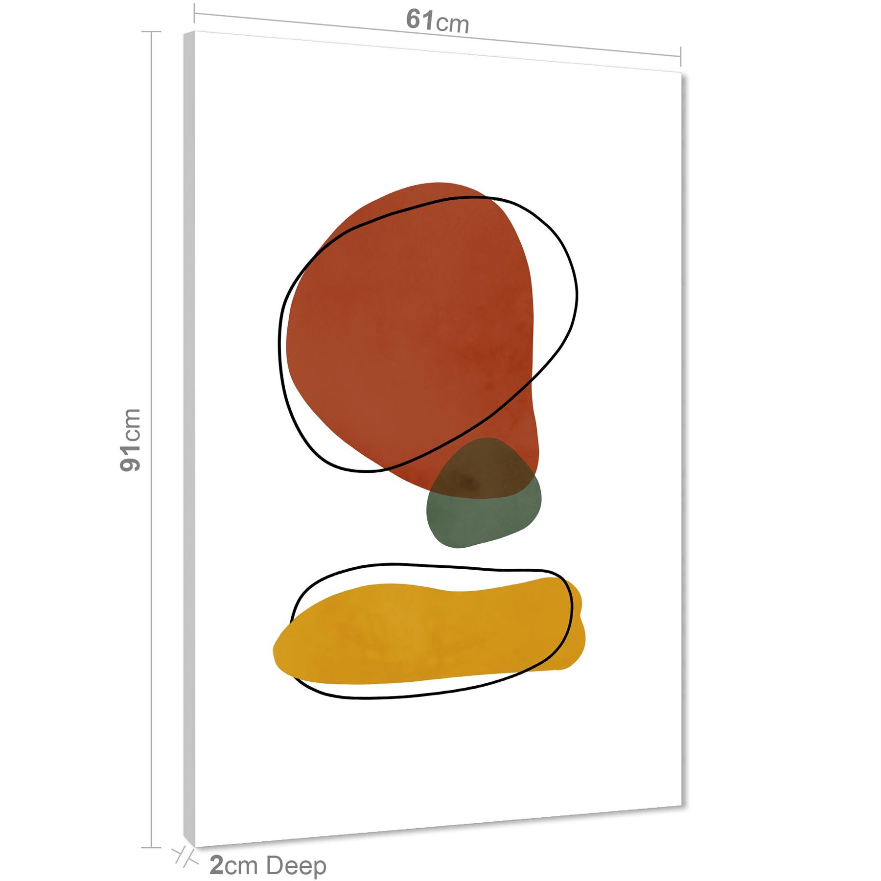 Abstract Terracotta Mustard Olive Mid Century Modern Canvas Wall Art Print - Picture 11 of 13