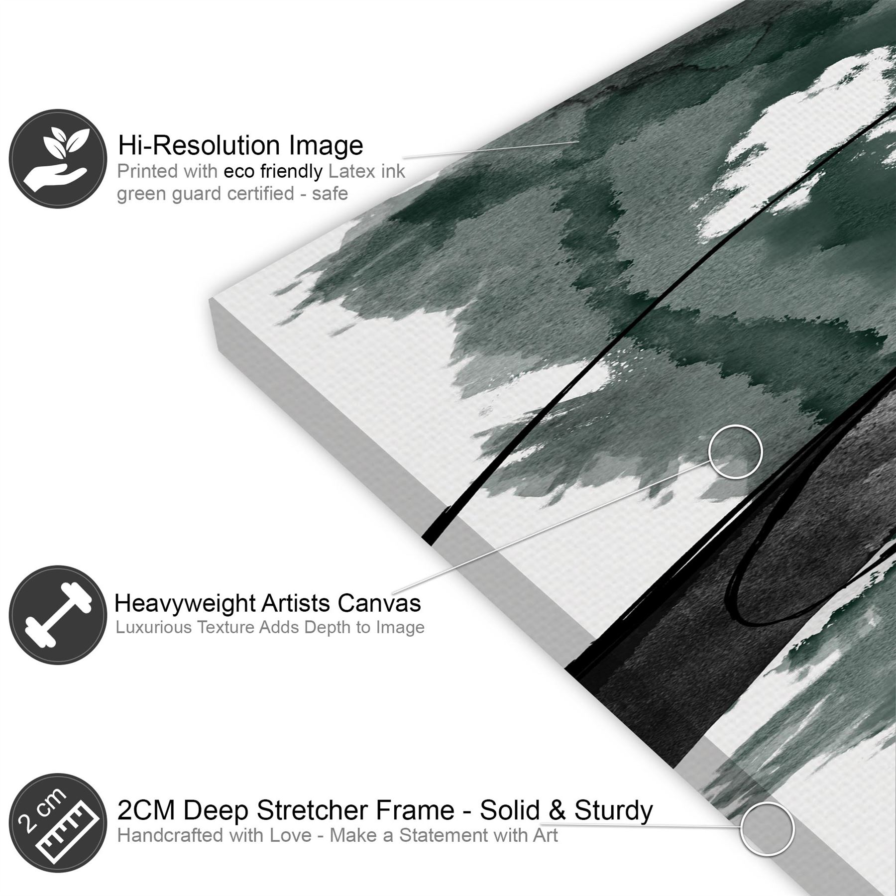 Abstract Green Black Design Canvas Wall Art Picture - Picture 31 of 55
