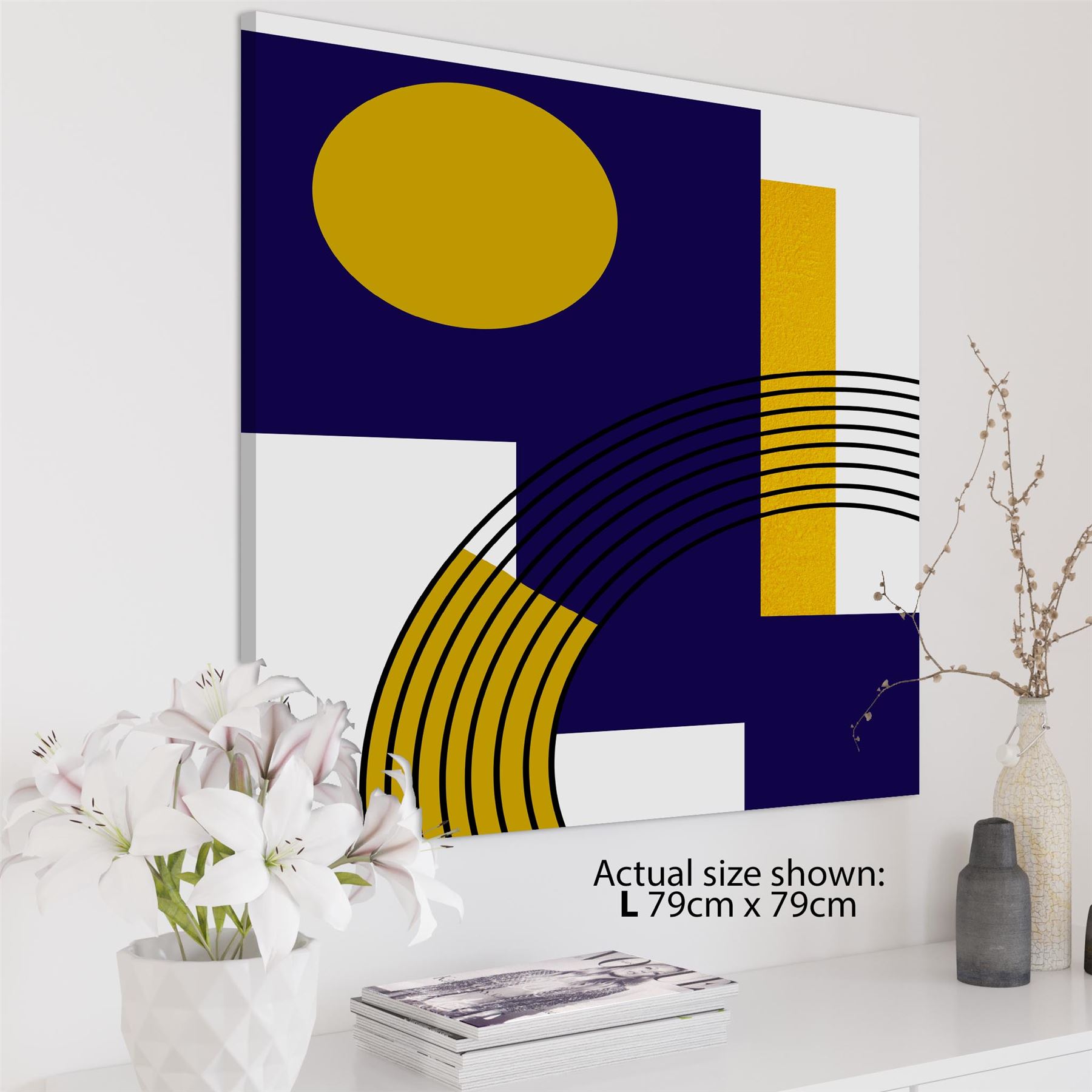 Blue Mustard Yellow Geometric Design Canvas Art Prints - Picture 21 of 54