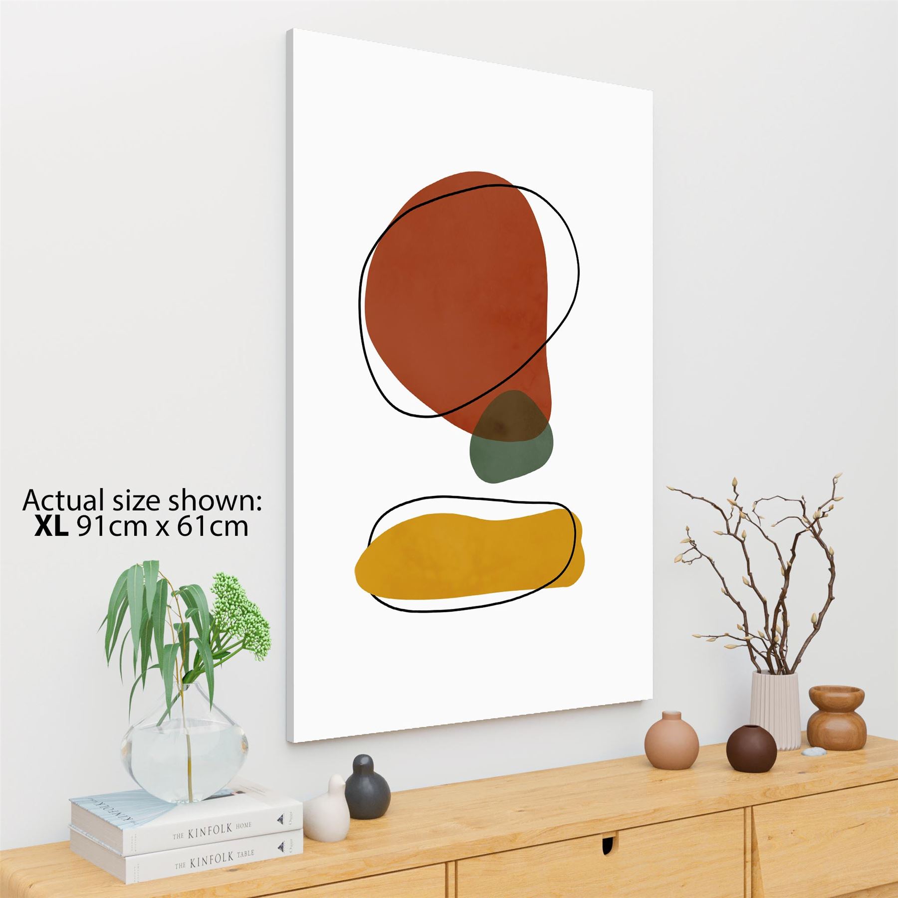 Abstract Terracotta Mustard Olive Mid Century Modern Canvas Wall Art Print - Picture 9 of 13