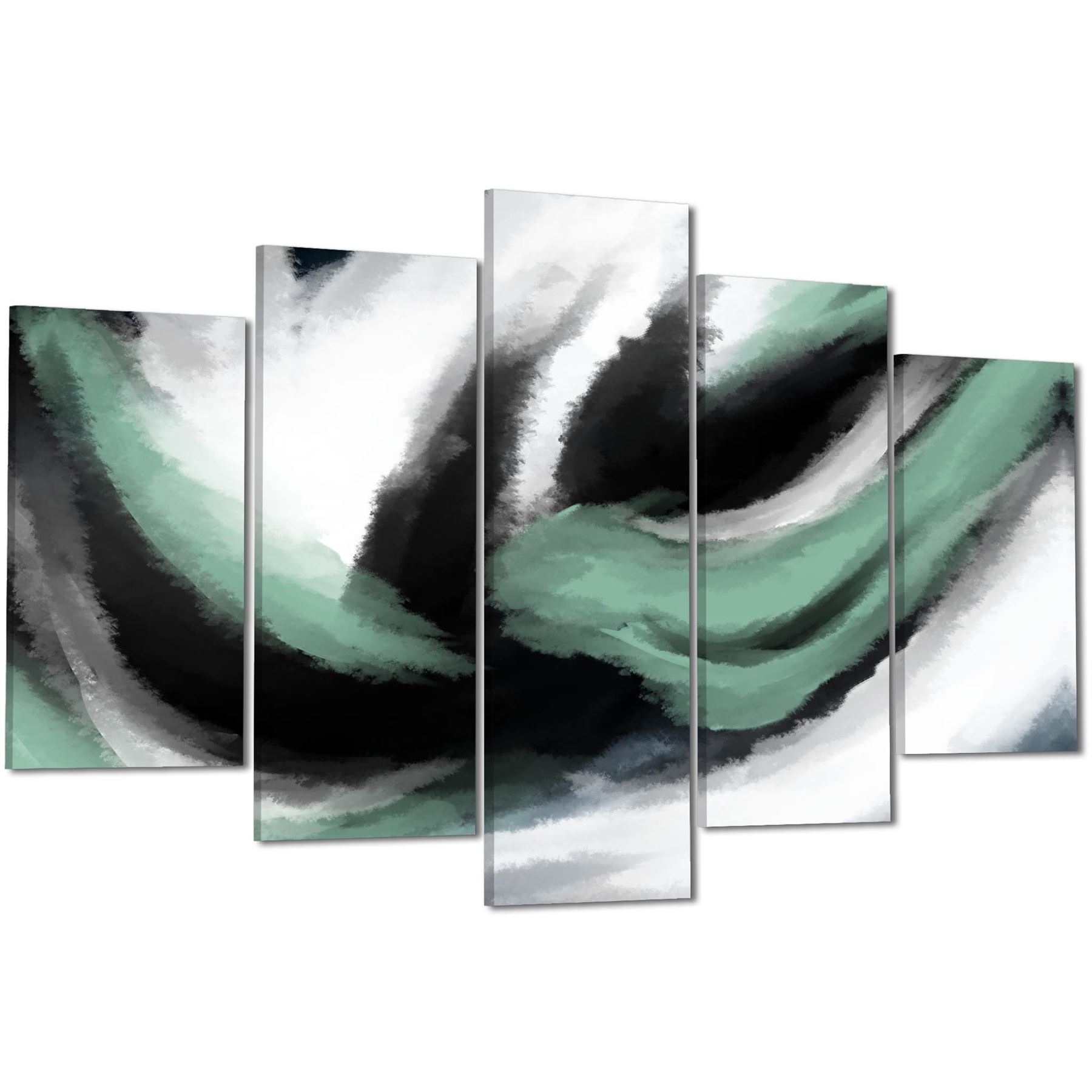 Abstract Green Grey Oil Paint Effect Canvas Wall Art Picture - Picture 49 of 55