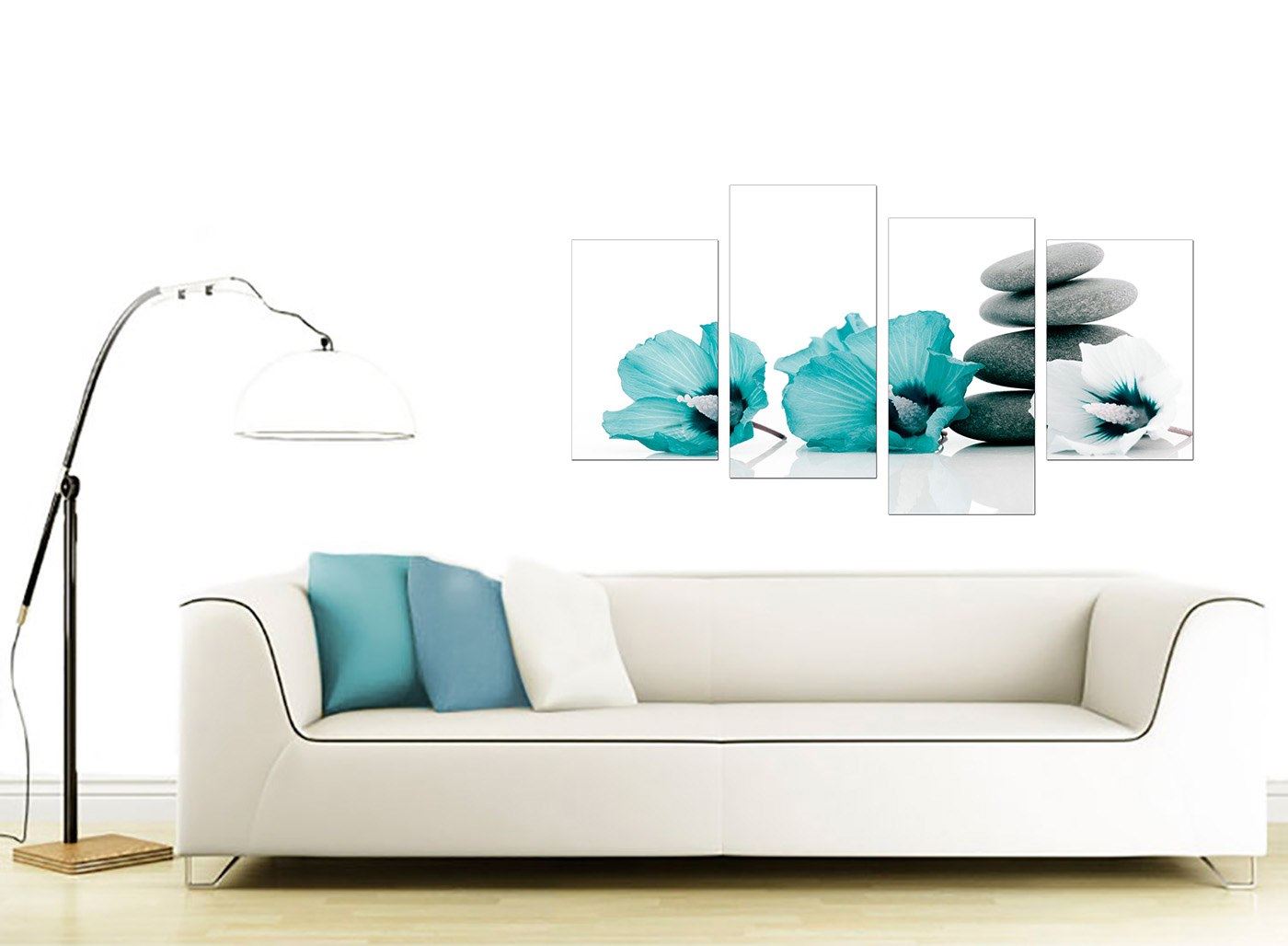 Large Teal Flower Floral Canvas Wall Art Pictures 130cm Set XL 4072 eBay