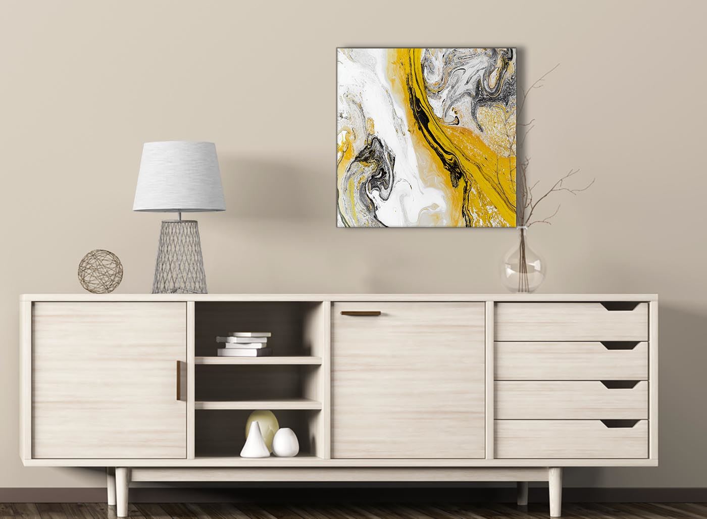 Mustard Yellow and Grey Swirl Bedroom Canvas Wall Art - Abstract Print - Picture 28 of 32