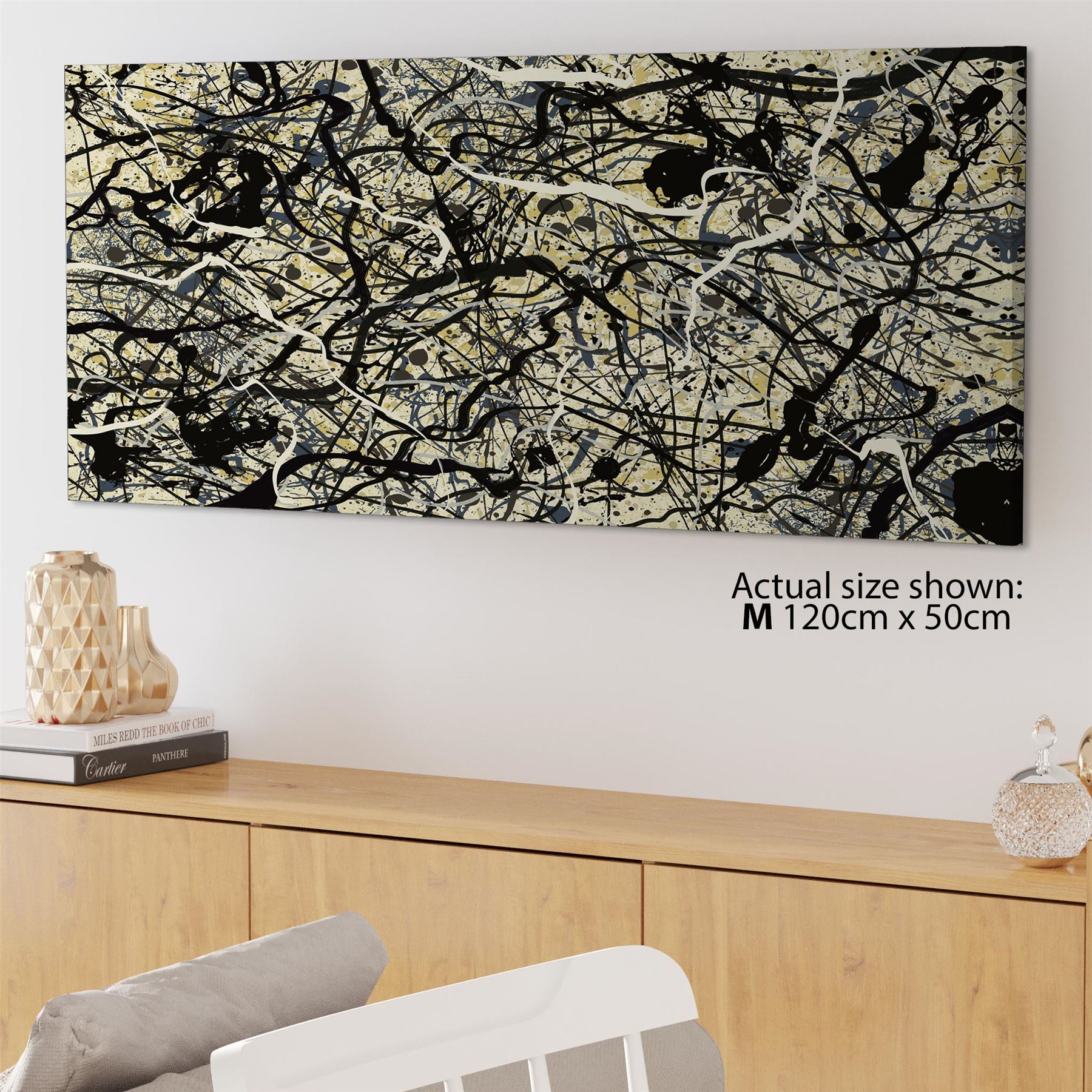 Abstract Grey Cream Jackson Pollock Inspired Style Canvas Wall Art - Picture 31 of 54