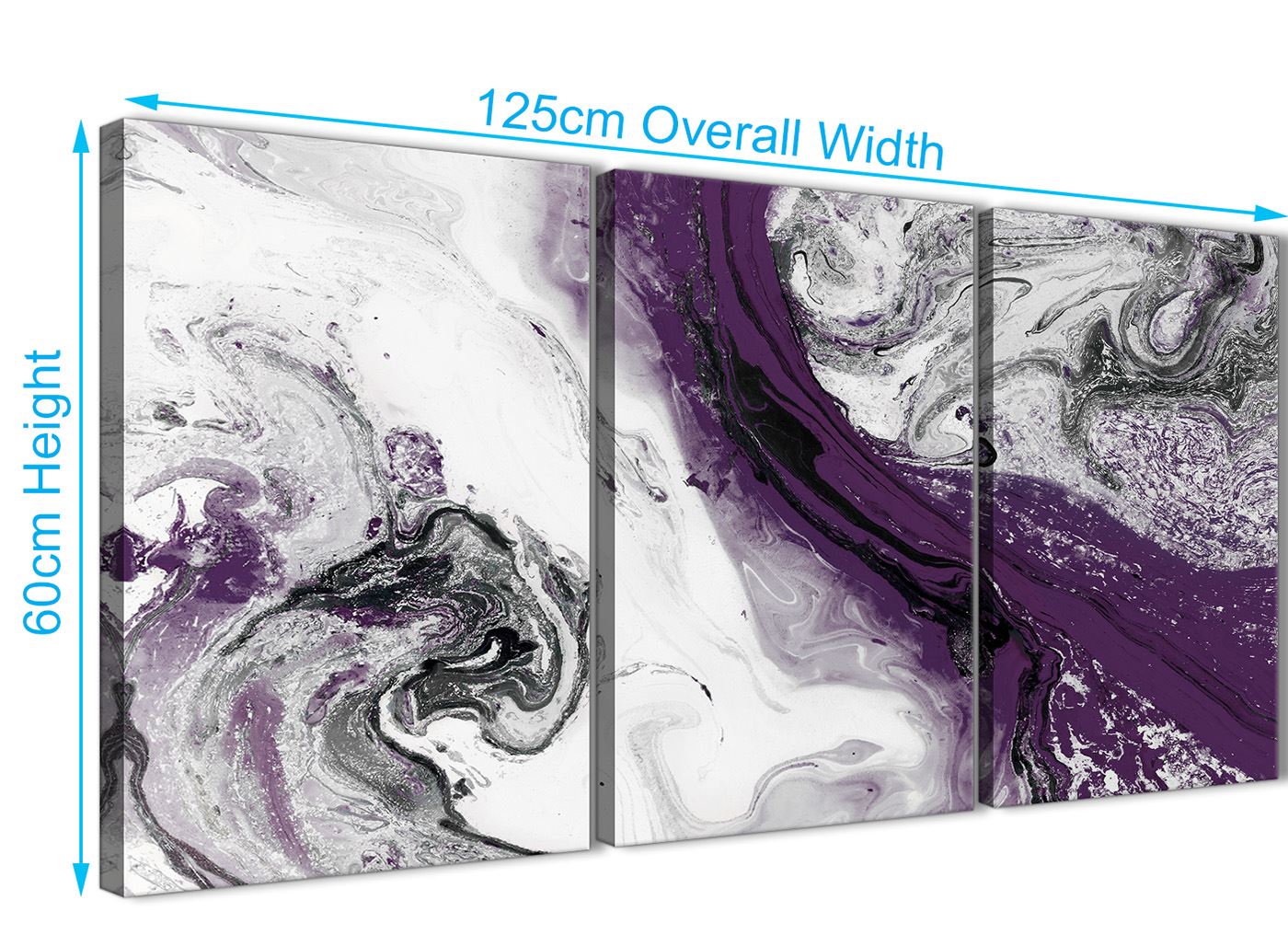 Purple and Grey Swirl Living Room Canvas Wall Art Accessories - Abstract Print - Picture 4 of 25