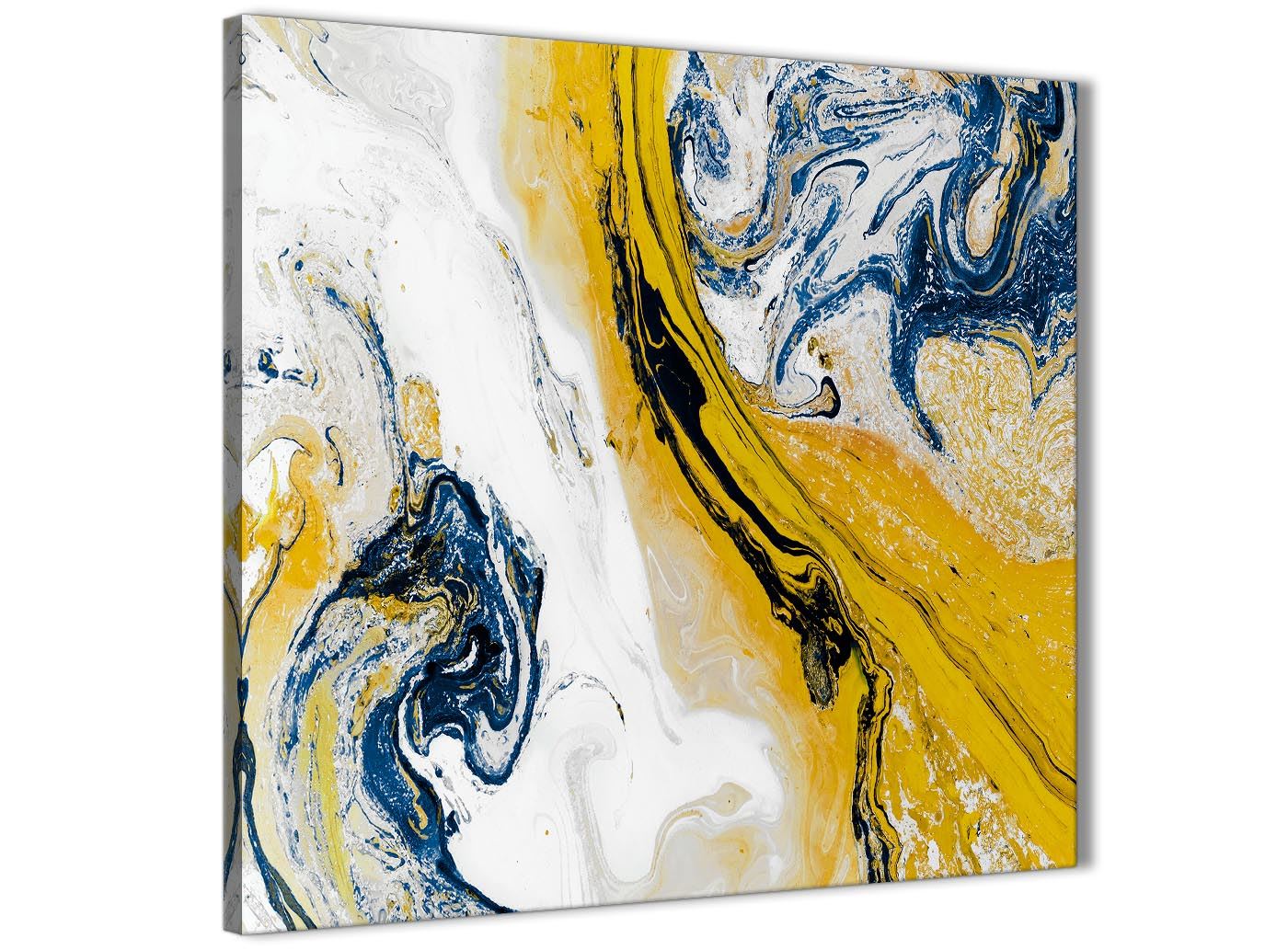 Mustard Yellow and Blue Swirl Living Room Canvas Pictures - Abstract Print - Picture 21 of 32