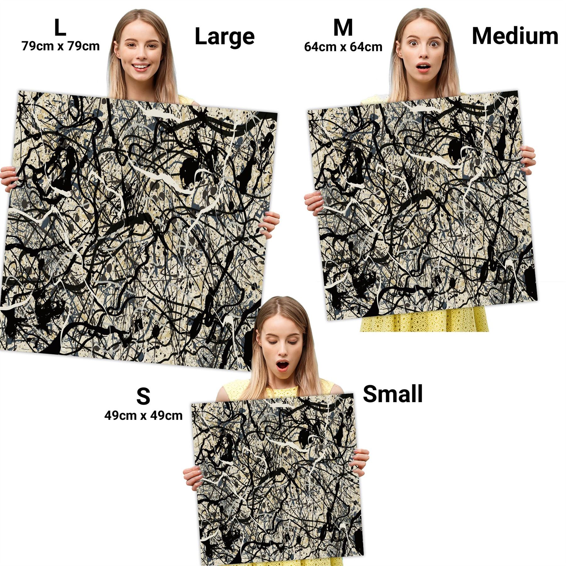 Abstract Grey Cream Jackson Pollock Inspired Style Canvas Wall Art - Picture 23 of 54