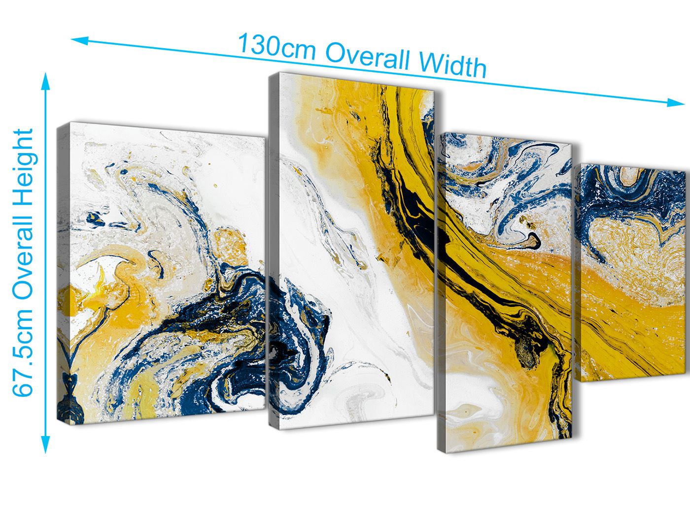 Mustard Yellow and Blue Swirl Living Room Canvas Pictures - Abstract Print - Picture 9 of 32