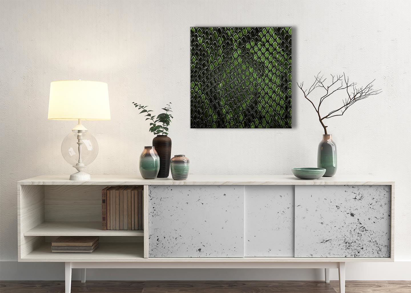 Dark Green Snakeskin Animal Print Living Room Canvas Wall Art - Abstract Print - Picture 28 of 32