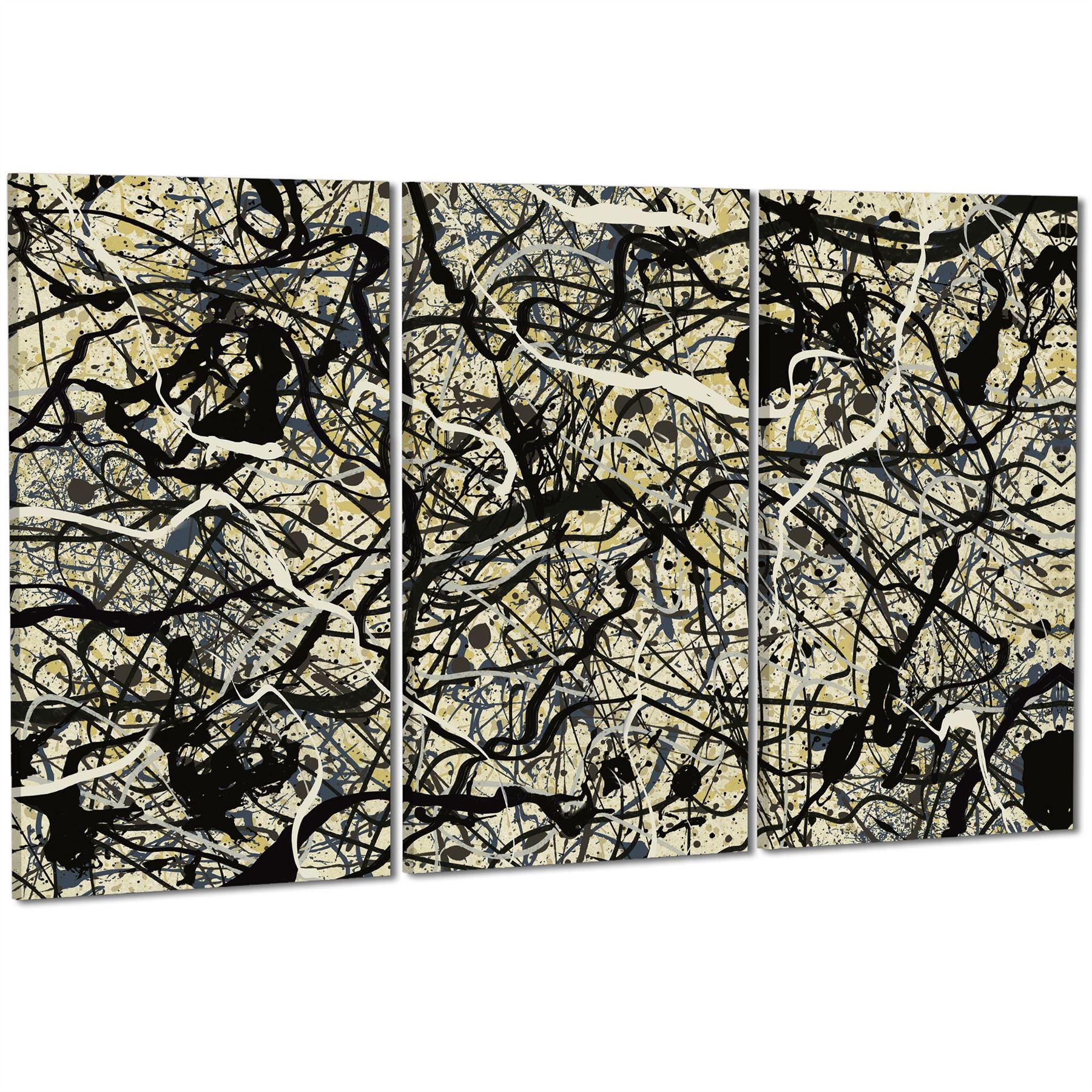 Abstract Grey Cream Jackson Pollock Inspired Style Canvas Wall Art - Picture 36 of 54