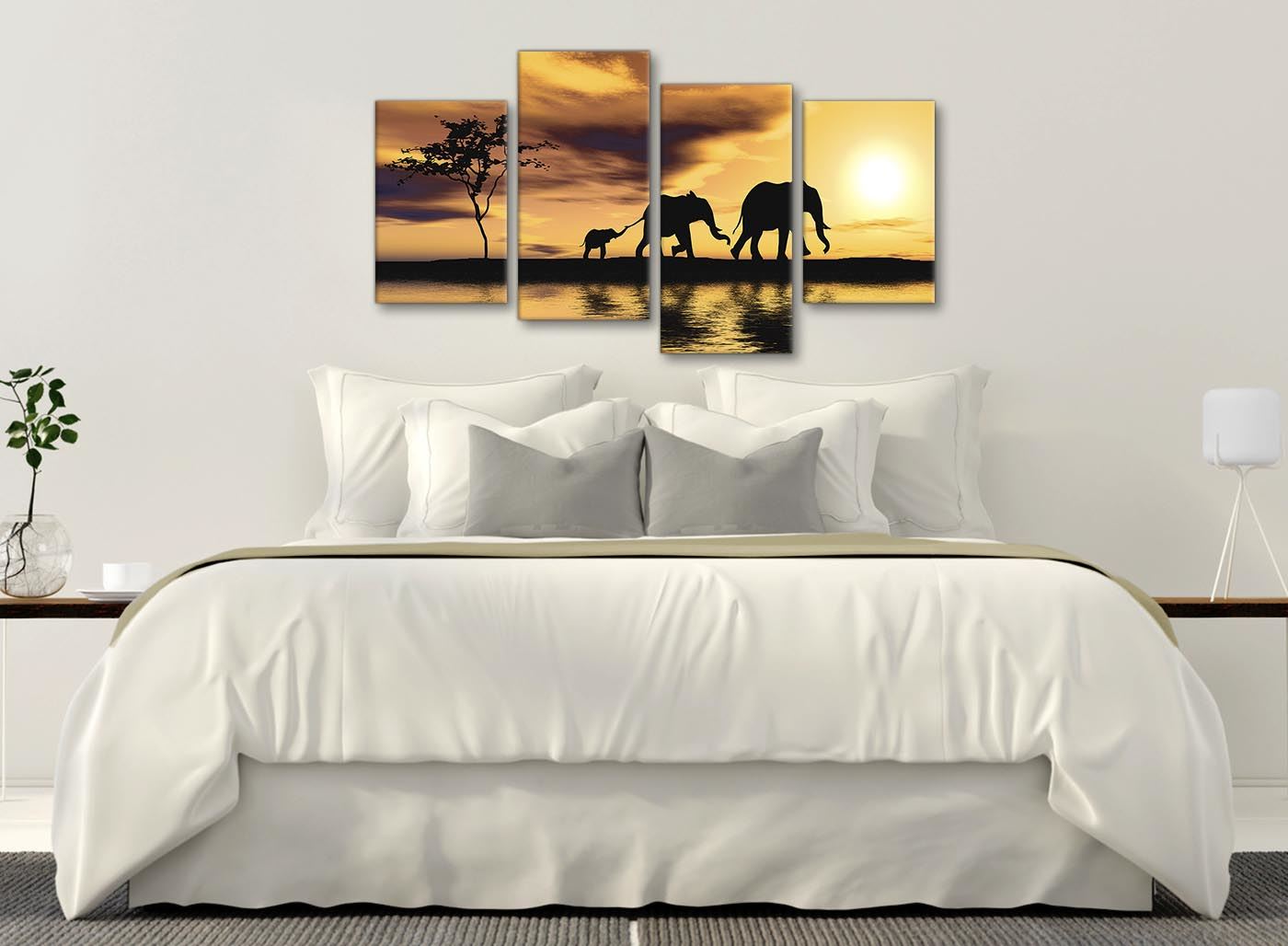 African Sunset Elephants Animal Canvas Wall Art in Mustard Yellow - Picture 8 of 20