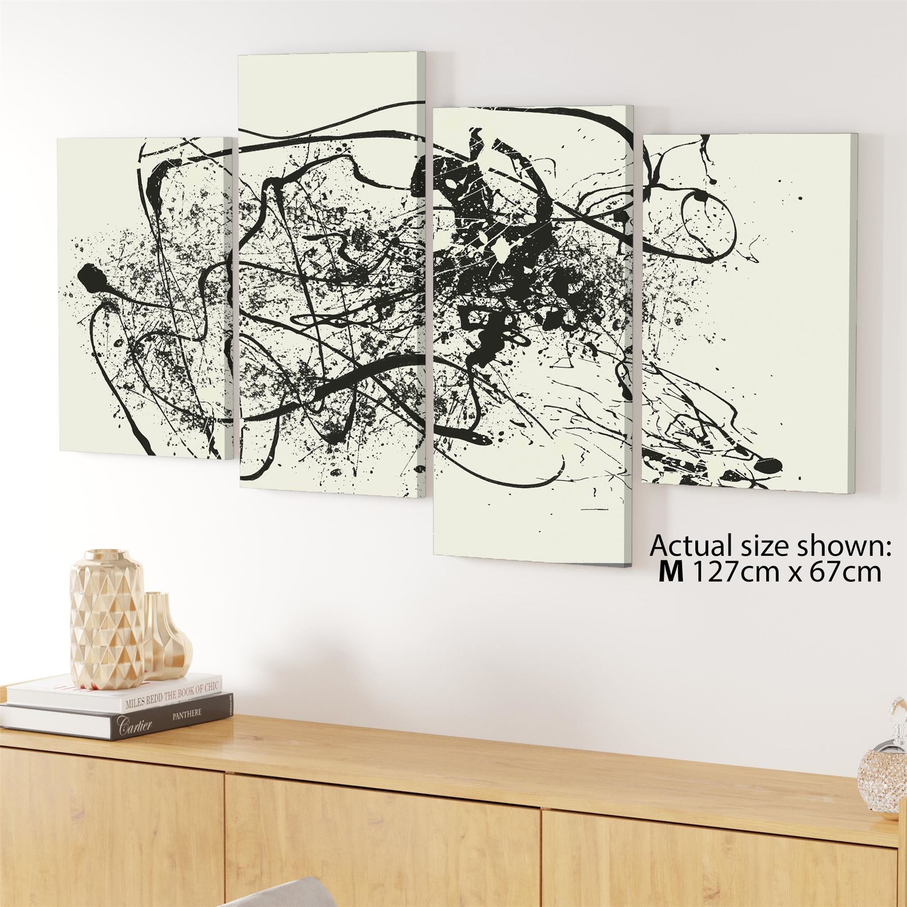 Abstract Black Cream Pollock Inspired Style Framed Art Prints - Picture 45 of 55