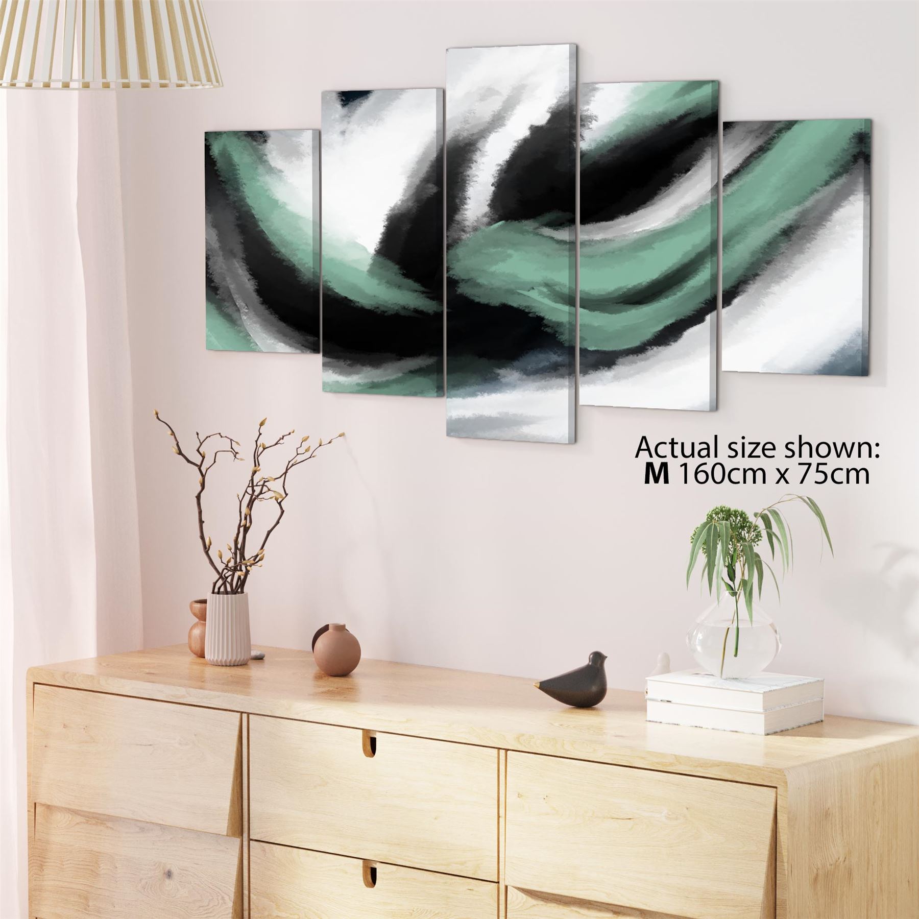 Abstract Green Grey Oil Paint Effect Canvas Wall Art Picture - Picture 52 of 55