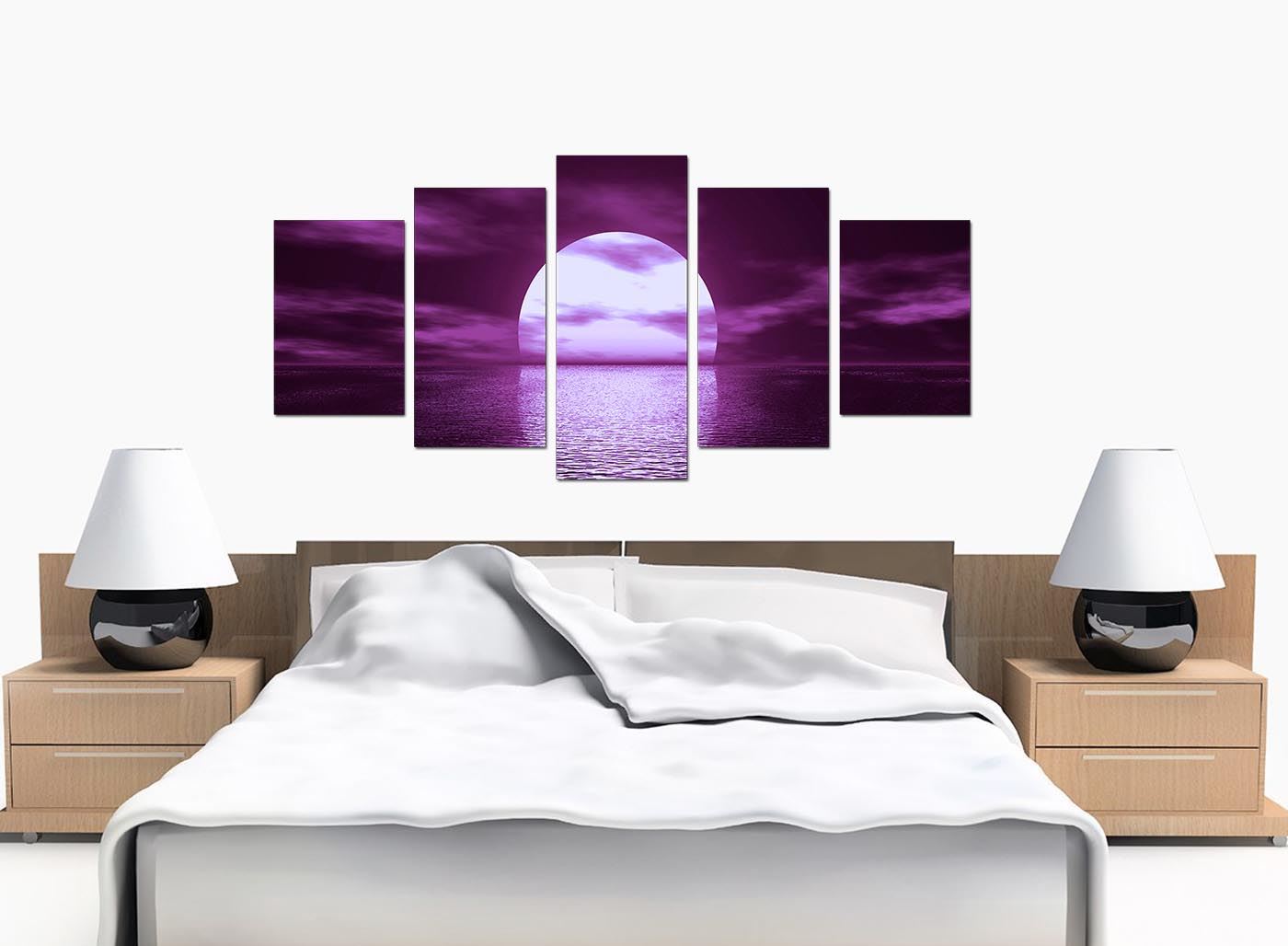 5 Panel Purple Wall Art Canvas Pictures Seascapes Prints Bedroom 5002