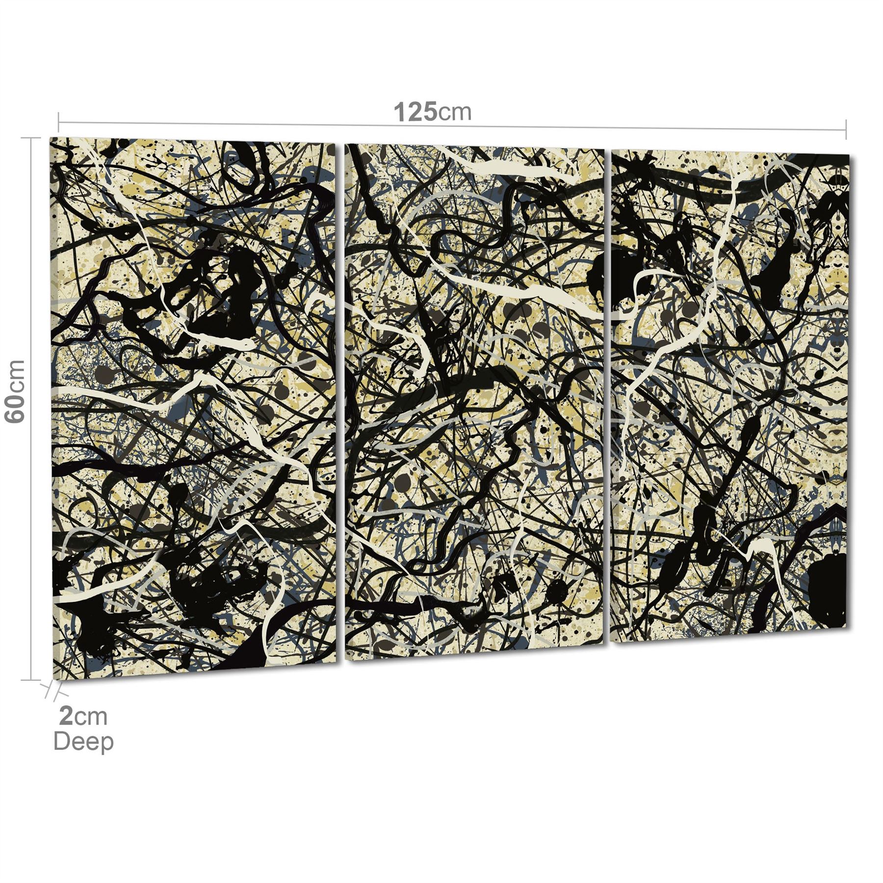 Abstract Grey Cream Jackson Pollock Inspired Style Canvas Wall Art - Picture 39 of 54