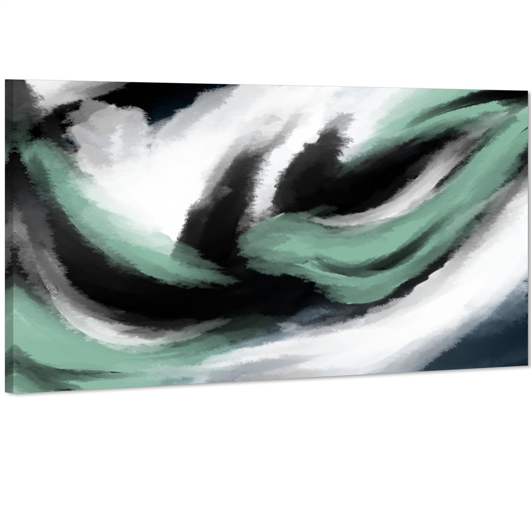 Abstract Green Grey Oil Paint Effect Canvas Wall Art Picture - Picture 32 of 55