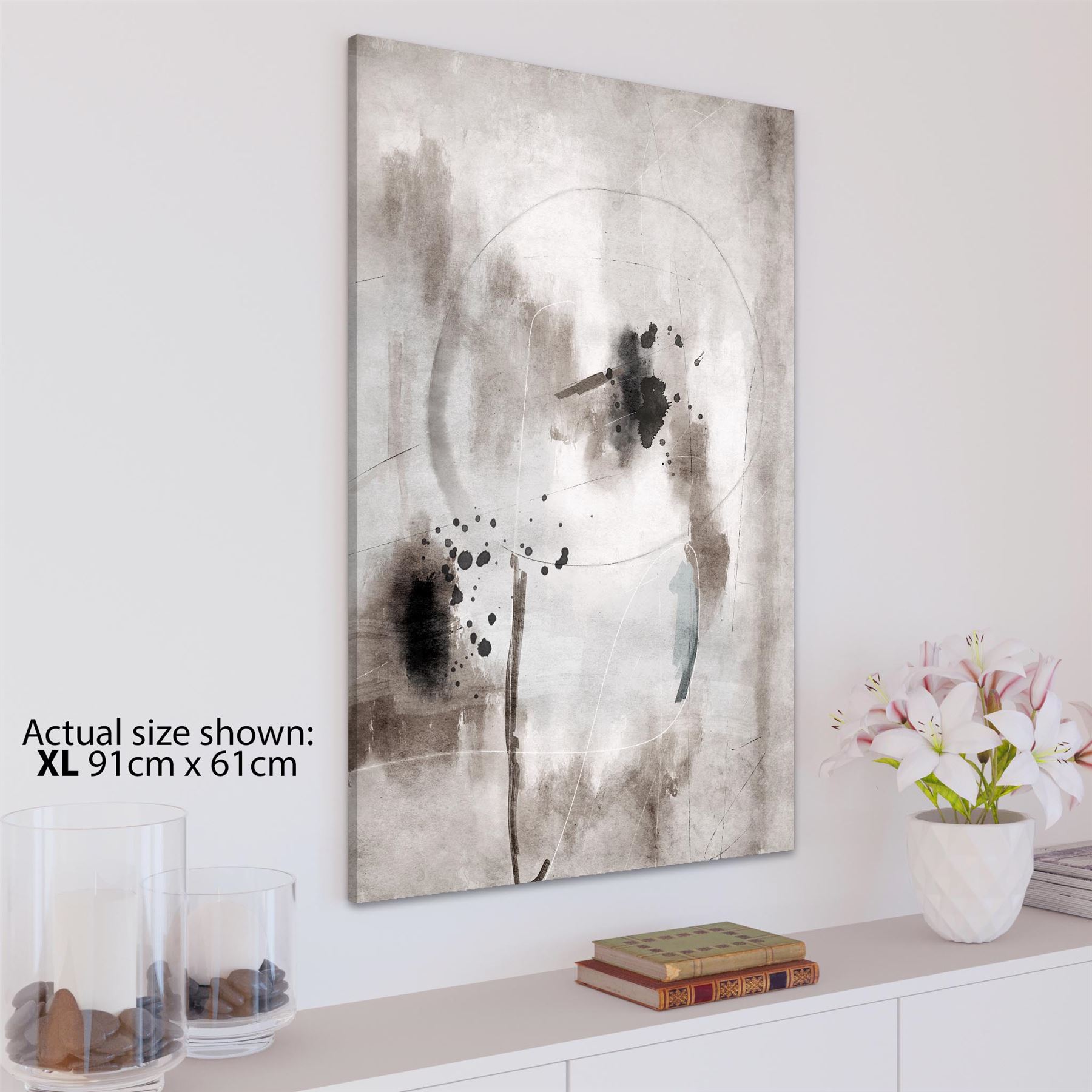 Impresión artística de pared enmarcada gráfica en blanco y negro beige abstracta - Imagen 16 de 55