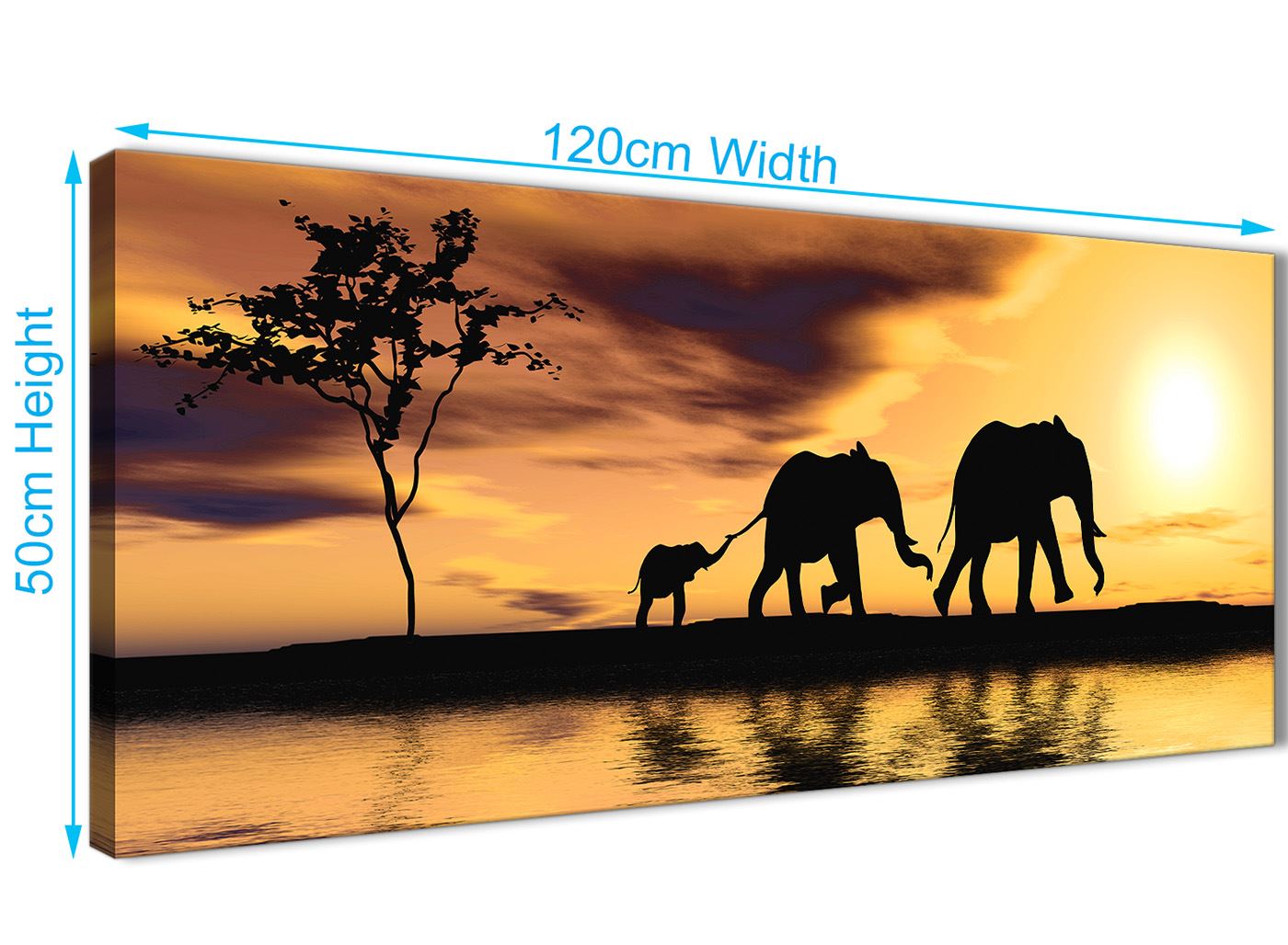 African Sunset Elephants Animal Canvas Wall Art in Mustard Yellow - Picture 19 of 20