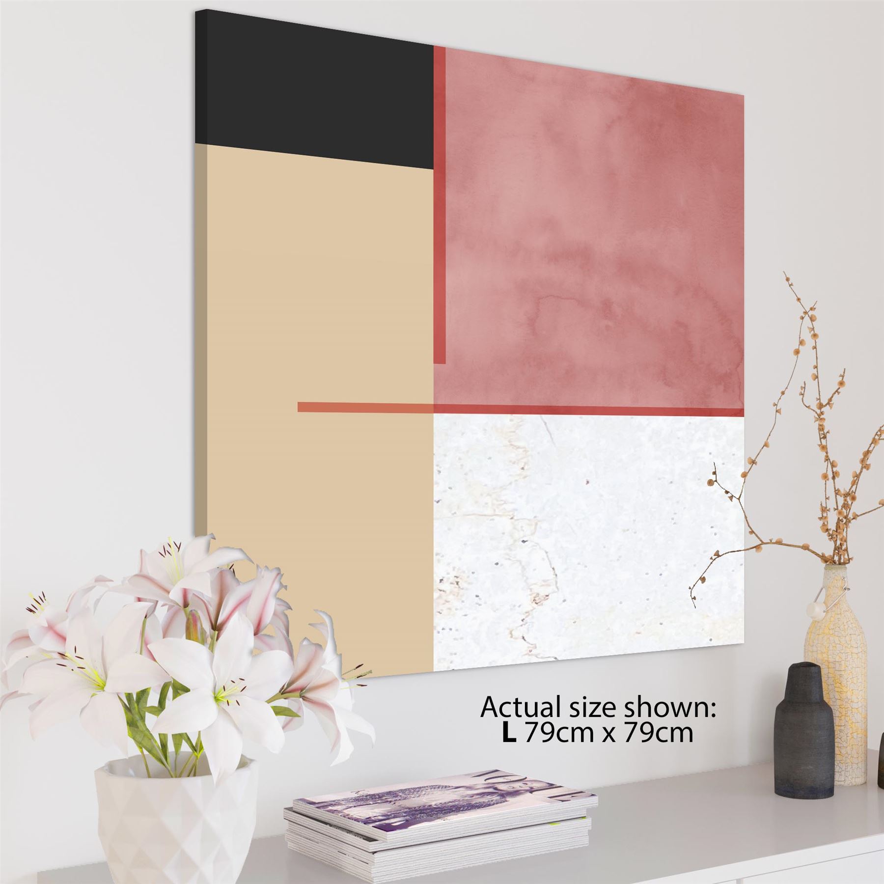 Abstract Blush Pink Black Watercolour Canvas Art Prints - Picture 9 of 55