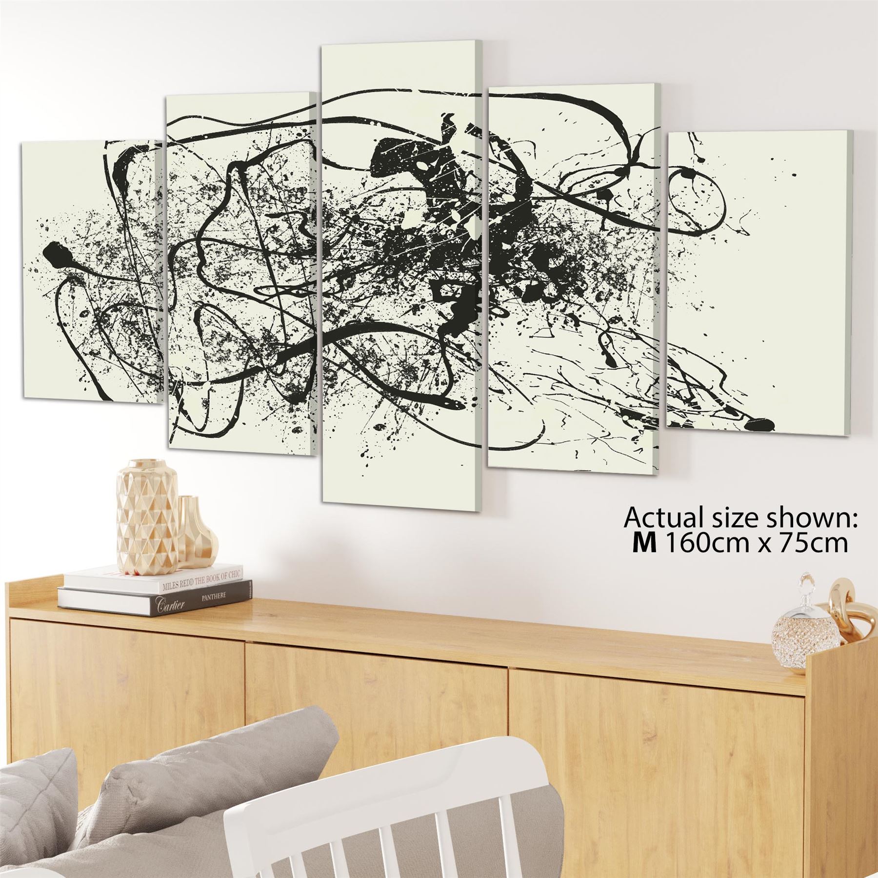 Abstract Black Cream Pollock Inspired Style Framed Art Prints - Picture 50 of 55