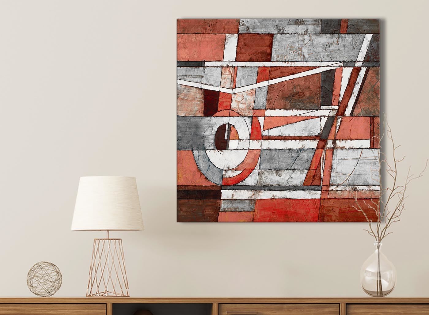 Red Grey Painting Bathroom Canvas Wall Accessories - Abstract 1s401s