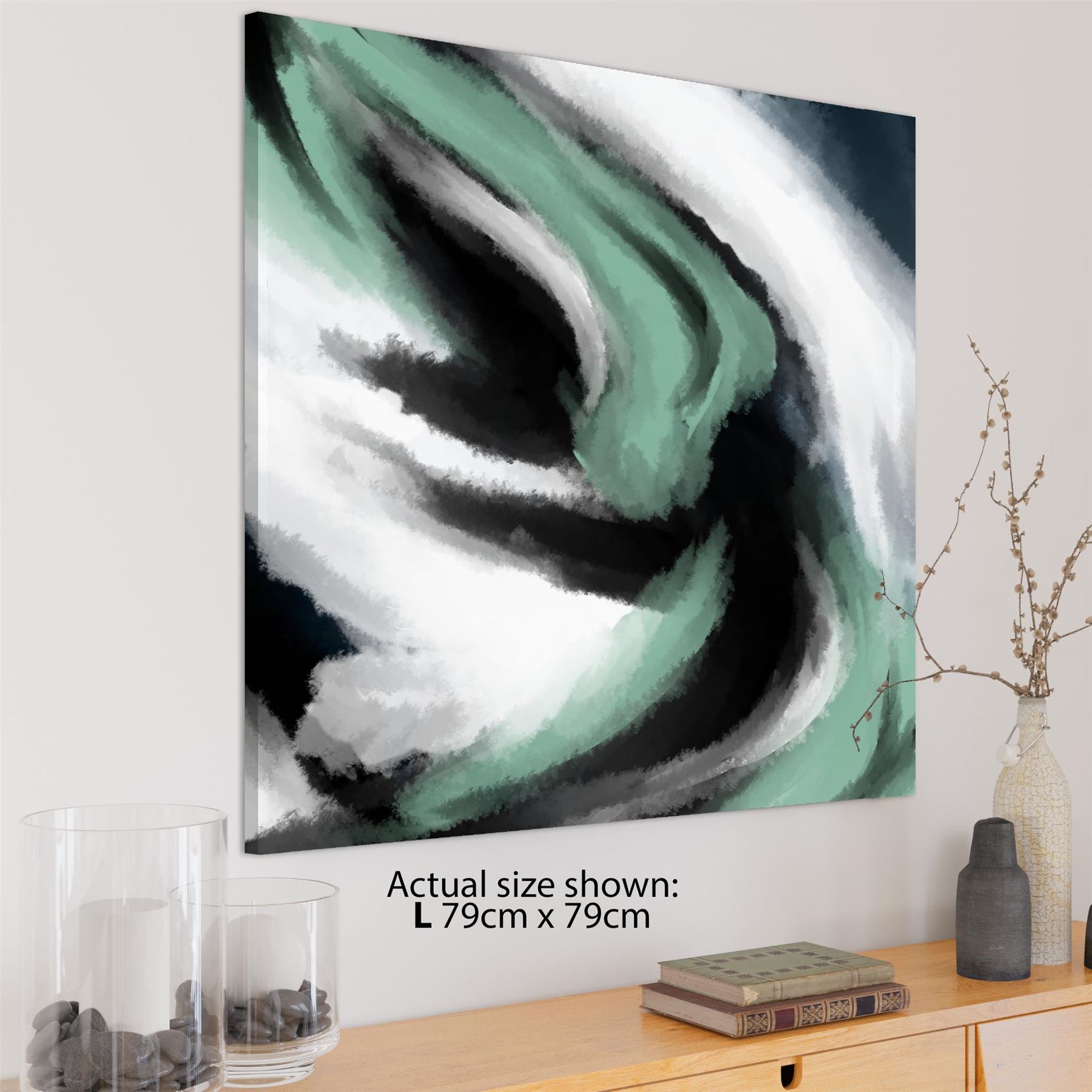 Abstract Green Grey Oil Paint Effect Canvas Wall Art Picture - Picture 10 of 55